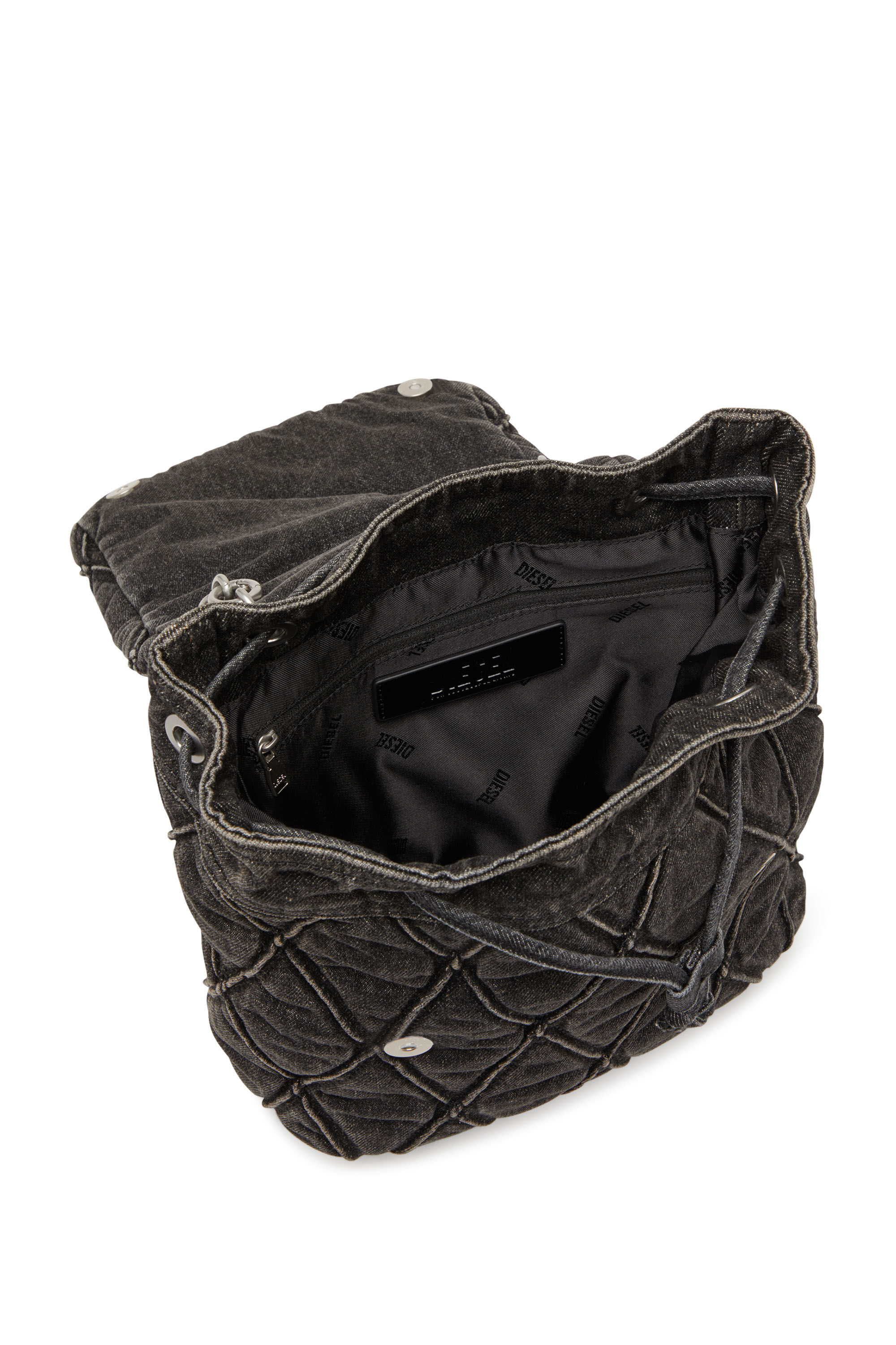 Charm D S Mochila de denim acolchado con motivo Argyle Mujer Negro Diesel