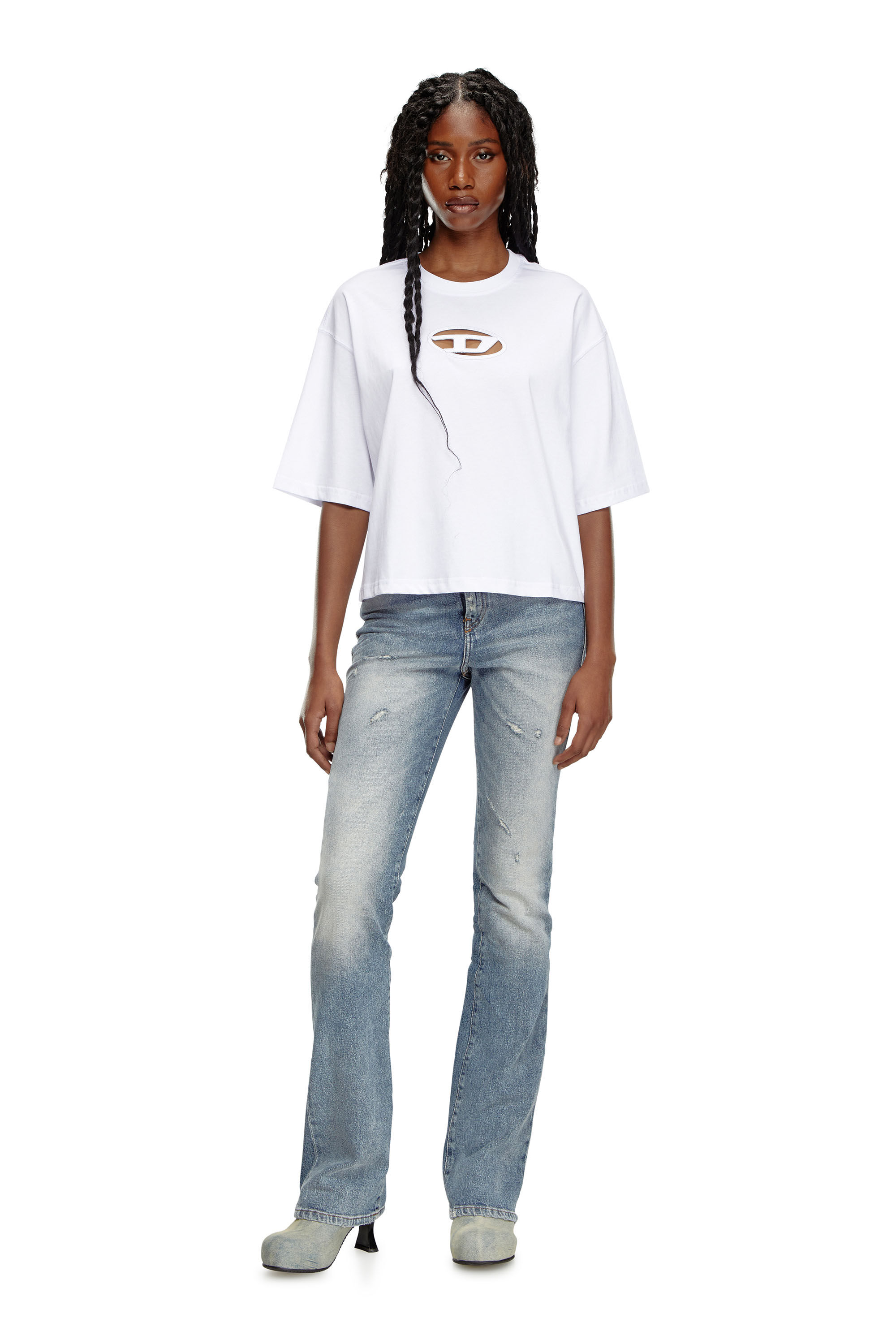 T Shirt Boxy de mujer con D bordada Blanca Diesel
