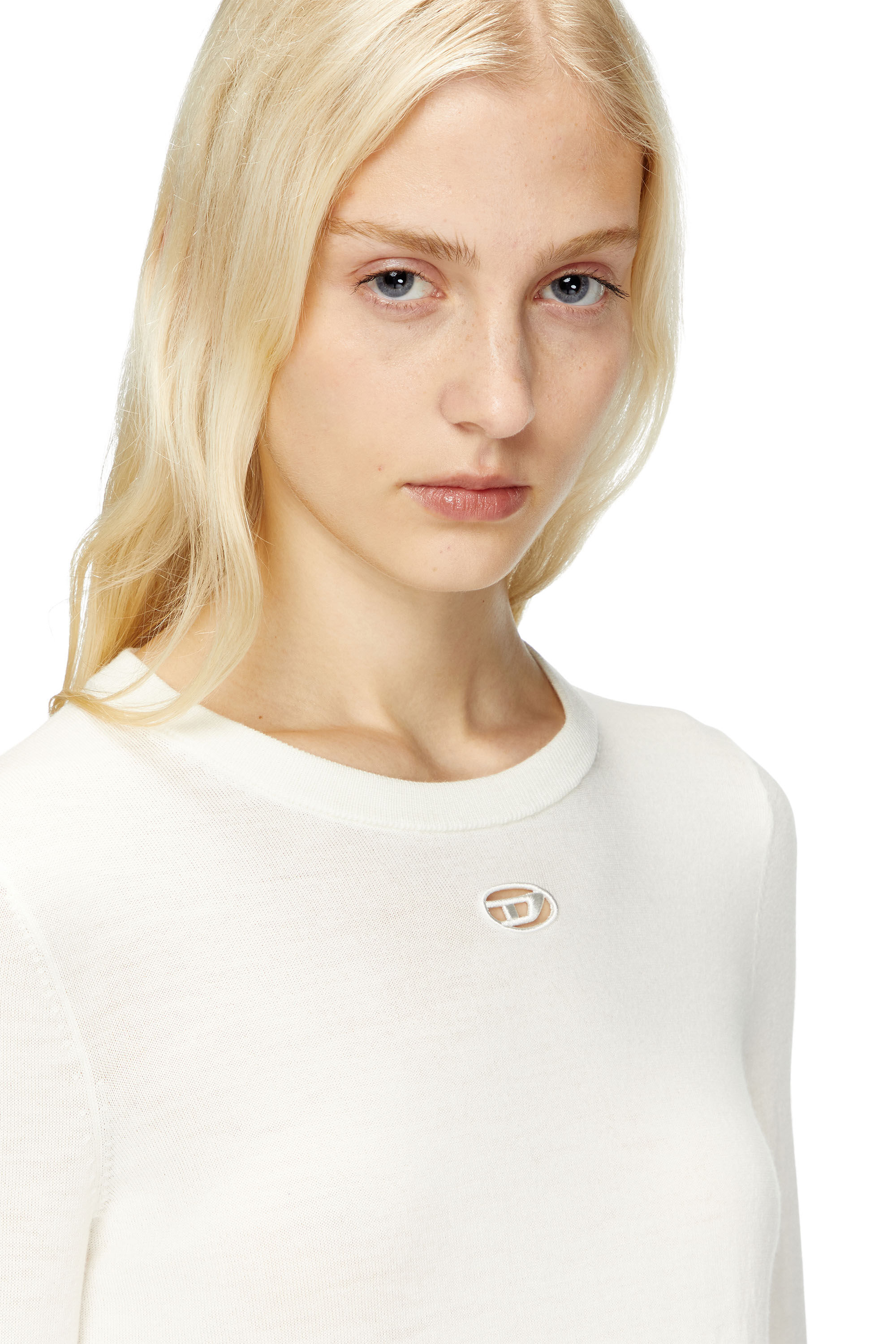 Tシャツ・カットソー DIESEL M Alinesa Knit White A174980DCCH129 A174980DCCH129SS2 Women's Wool jumper with cut-out logo | White | Diesel
