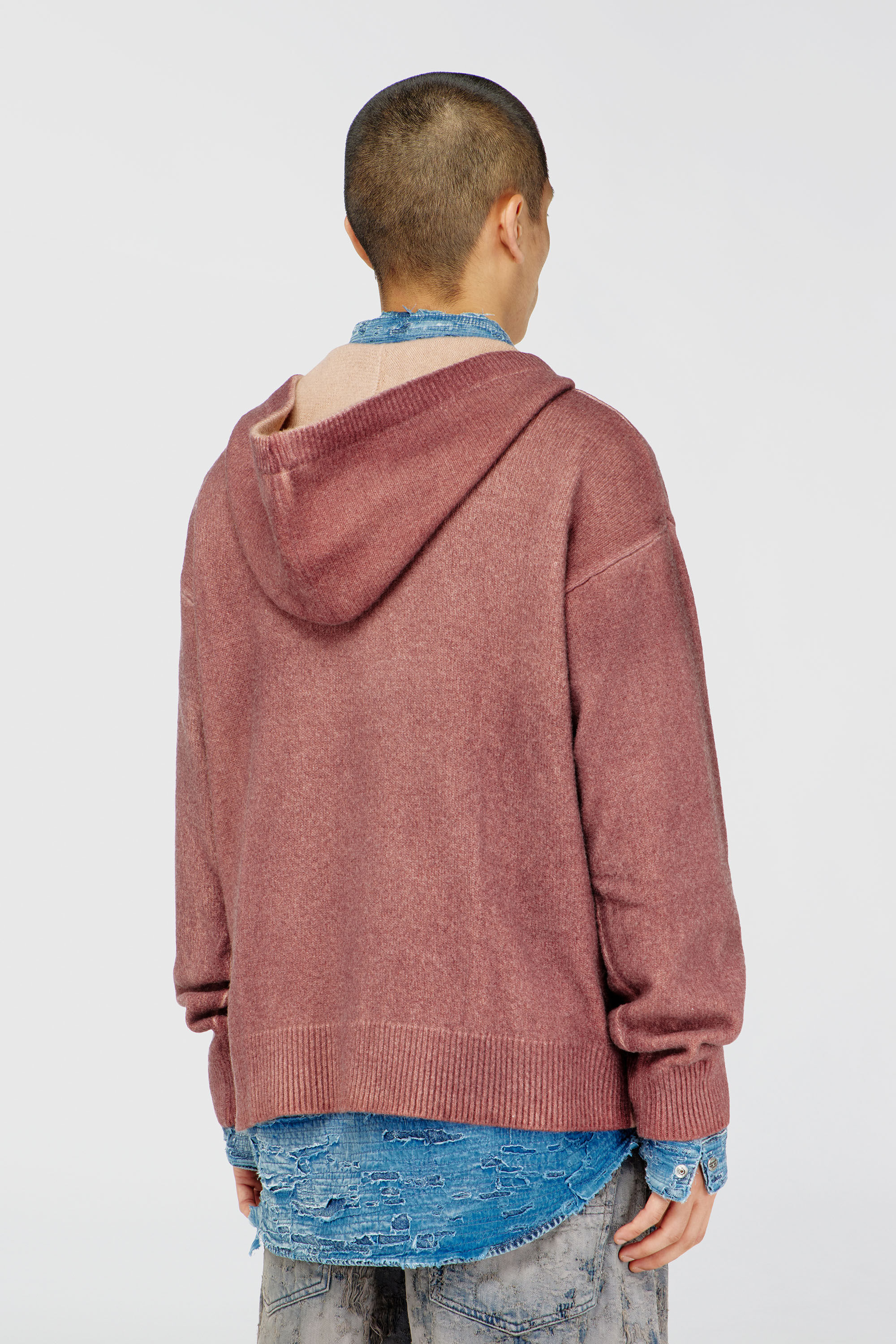 Diesel - K-PICKLED, Sudadera con capucha te&ntilde;ida doble en punto mezcla de lana Hombre in Rojo - 4