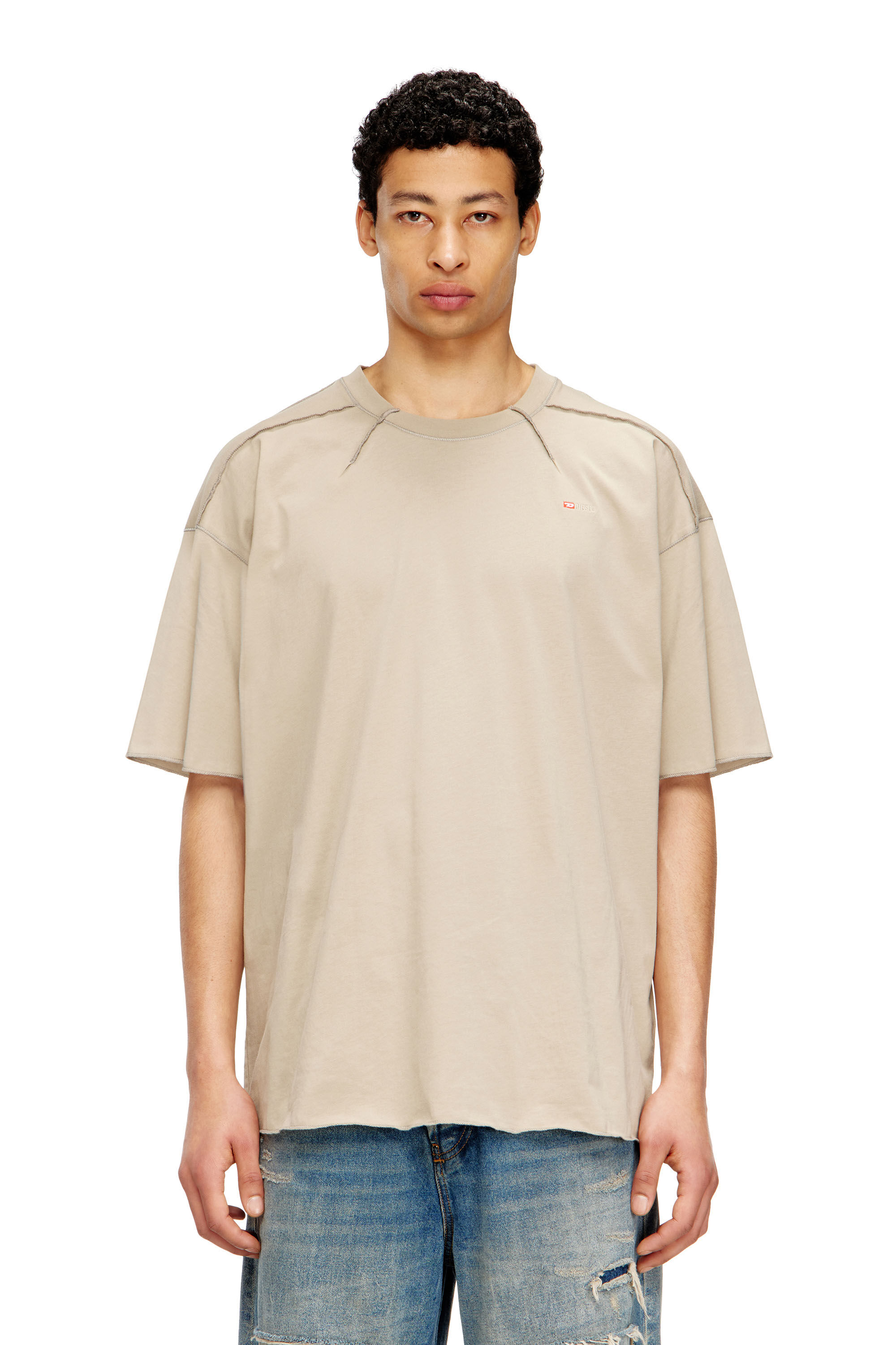 Diesel - T-CRAHOR-BOXT-T1, Camiseta de algodón con micro bordado Hombre in Beige - 3