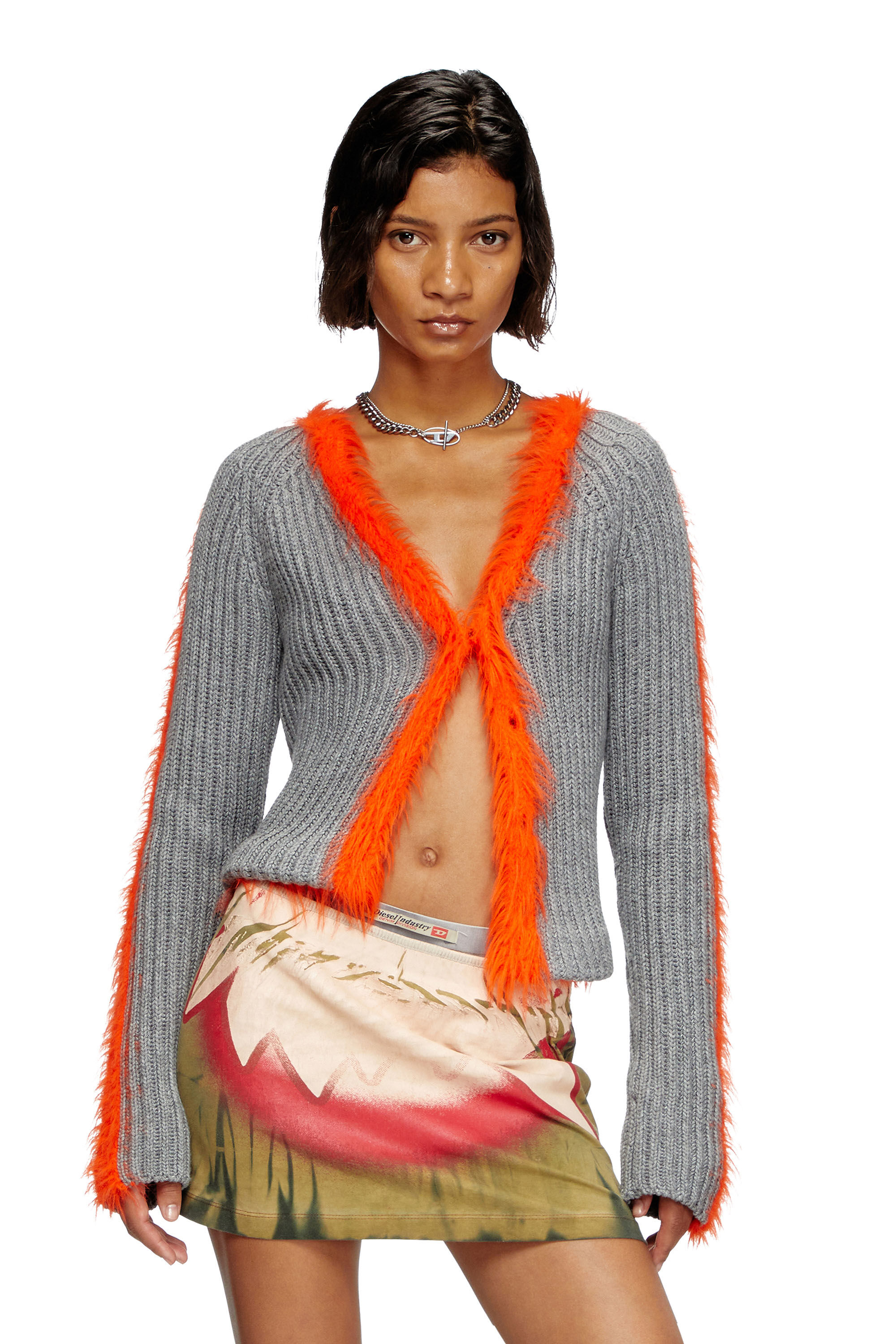 Diesel - M-TANITA, Cárdigan en canalé con ribetes vellosos Mujer in Multicolor - 3