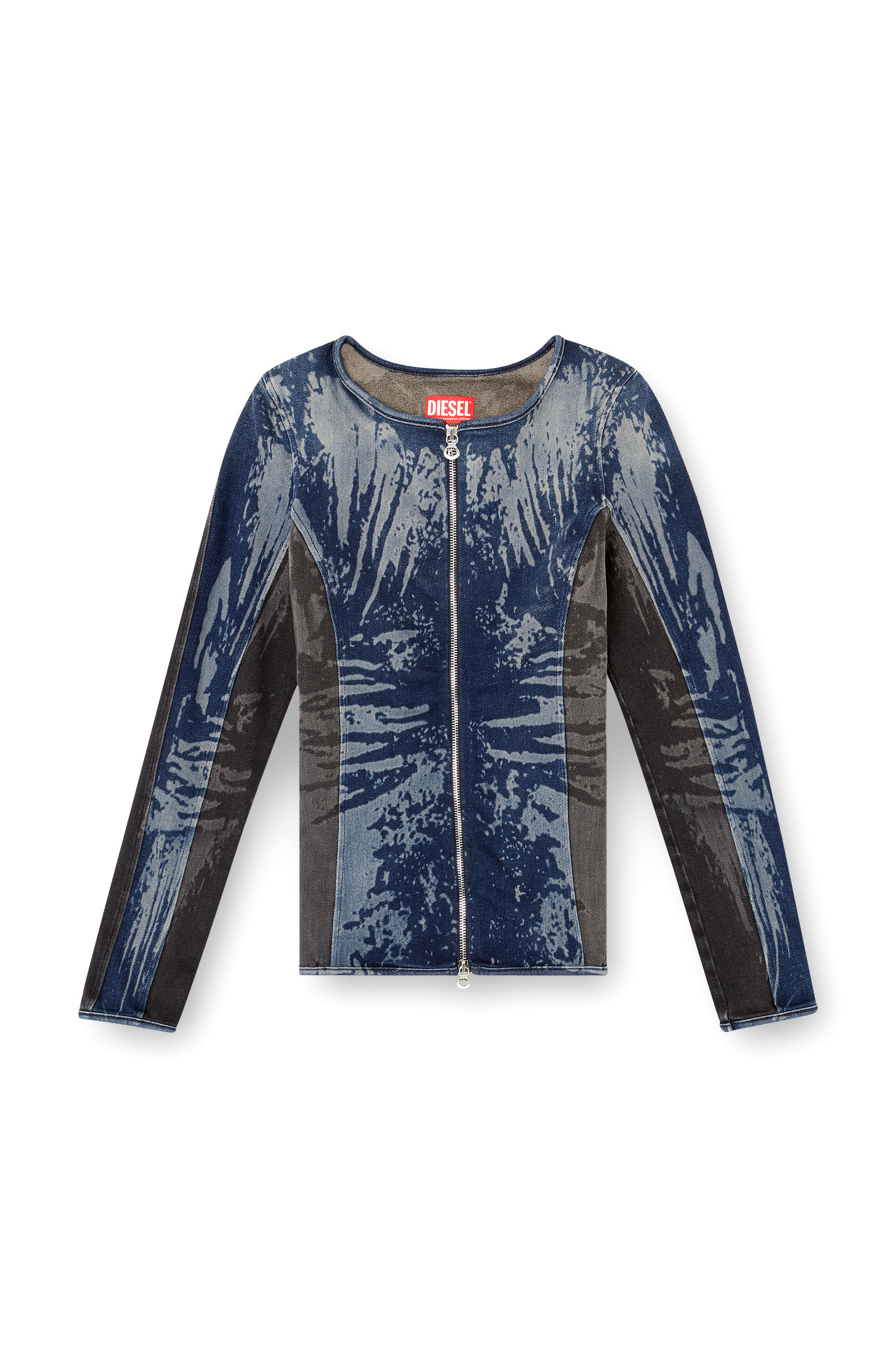 Diesel - DE-GARY-S, Top con cremallera de denim bicolor Mujer in Azul marino - 2