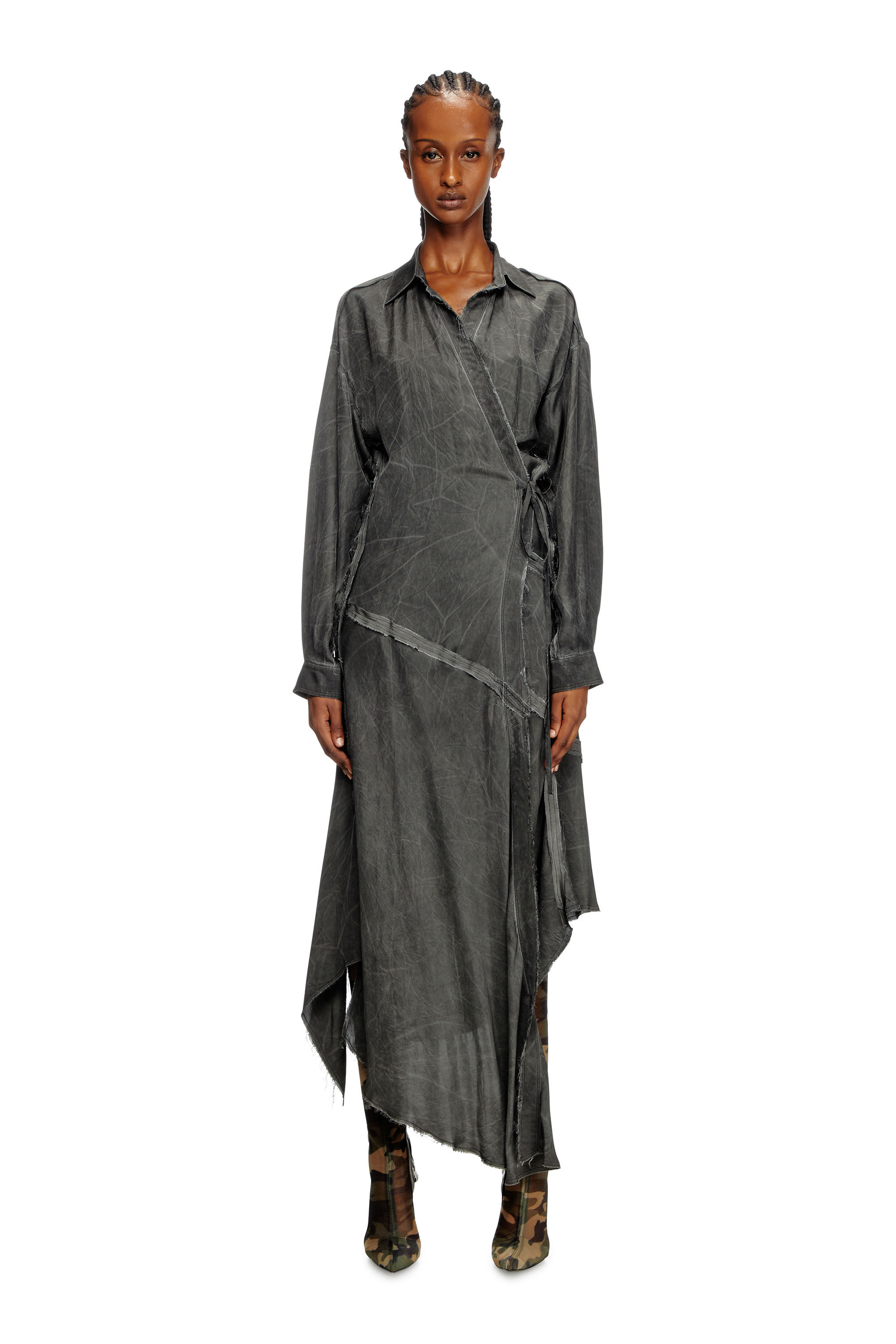 Diesel - D-RAVEN-Q1, Vestido asimétrico de manga larga Mujer in Gris - 3