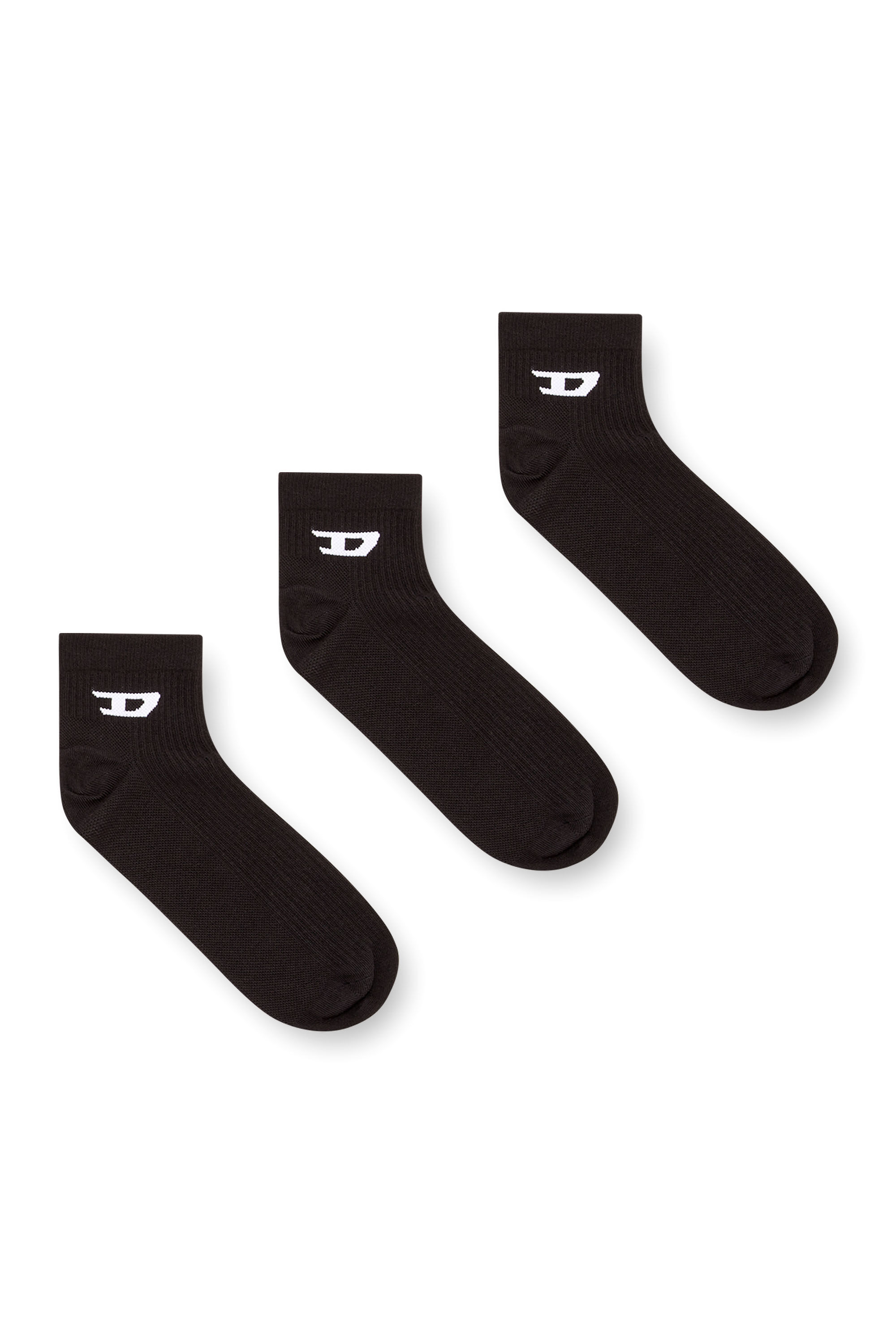 Diesel - SKM-D-ANKLE -9, Paquete de tres calcetines de tobillo con el logotipo D Hombre in Negro - 1