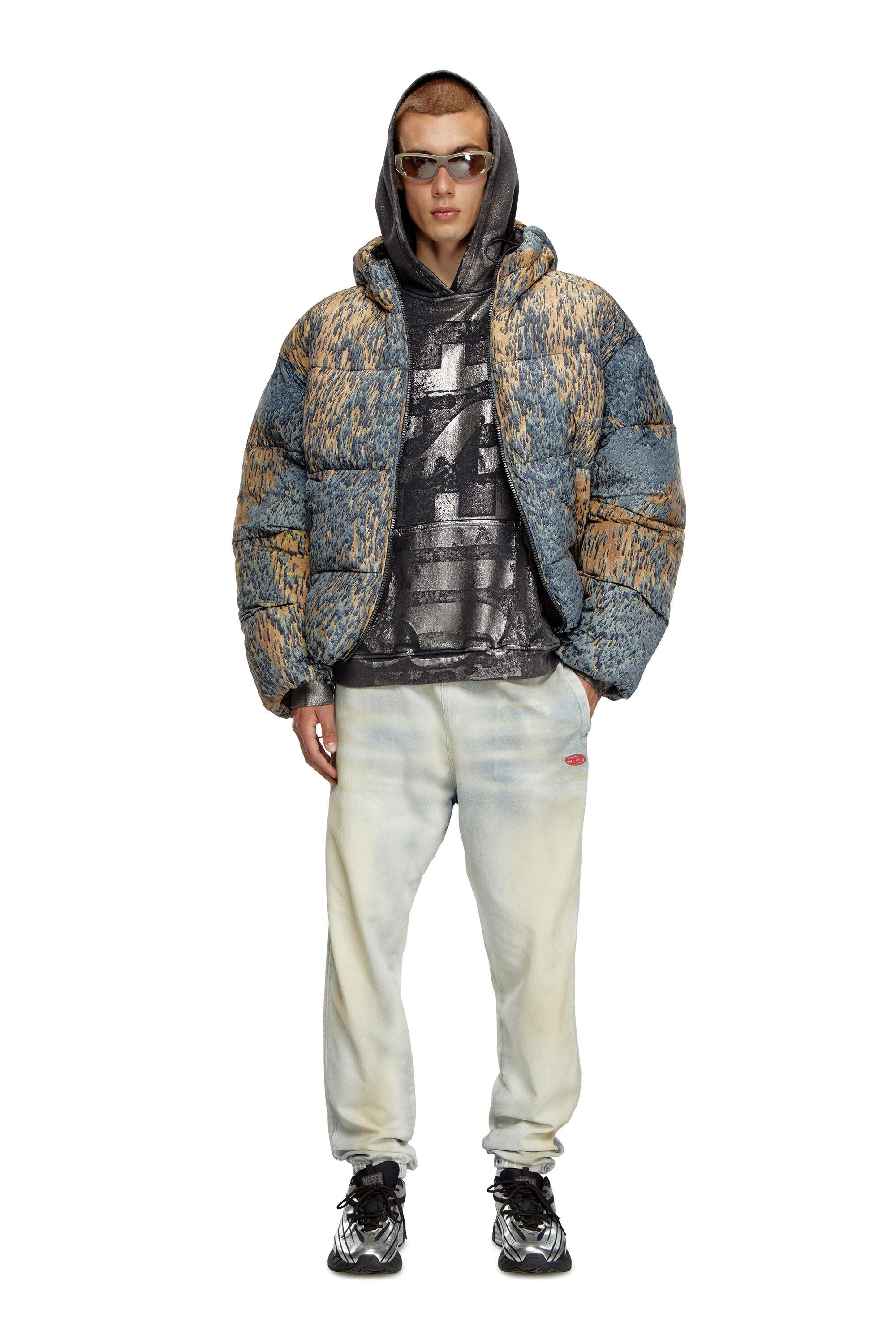 Diesel - S-BOXT-HOOD-Q6, Sudadera metalizada con capucha y logotipo Hombre in Negro - 1