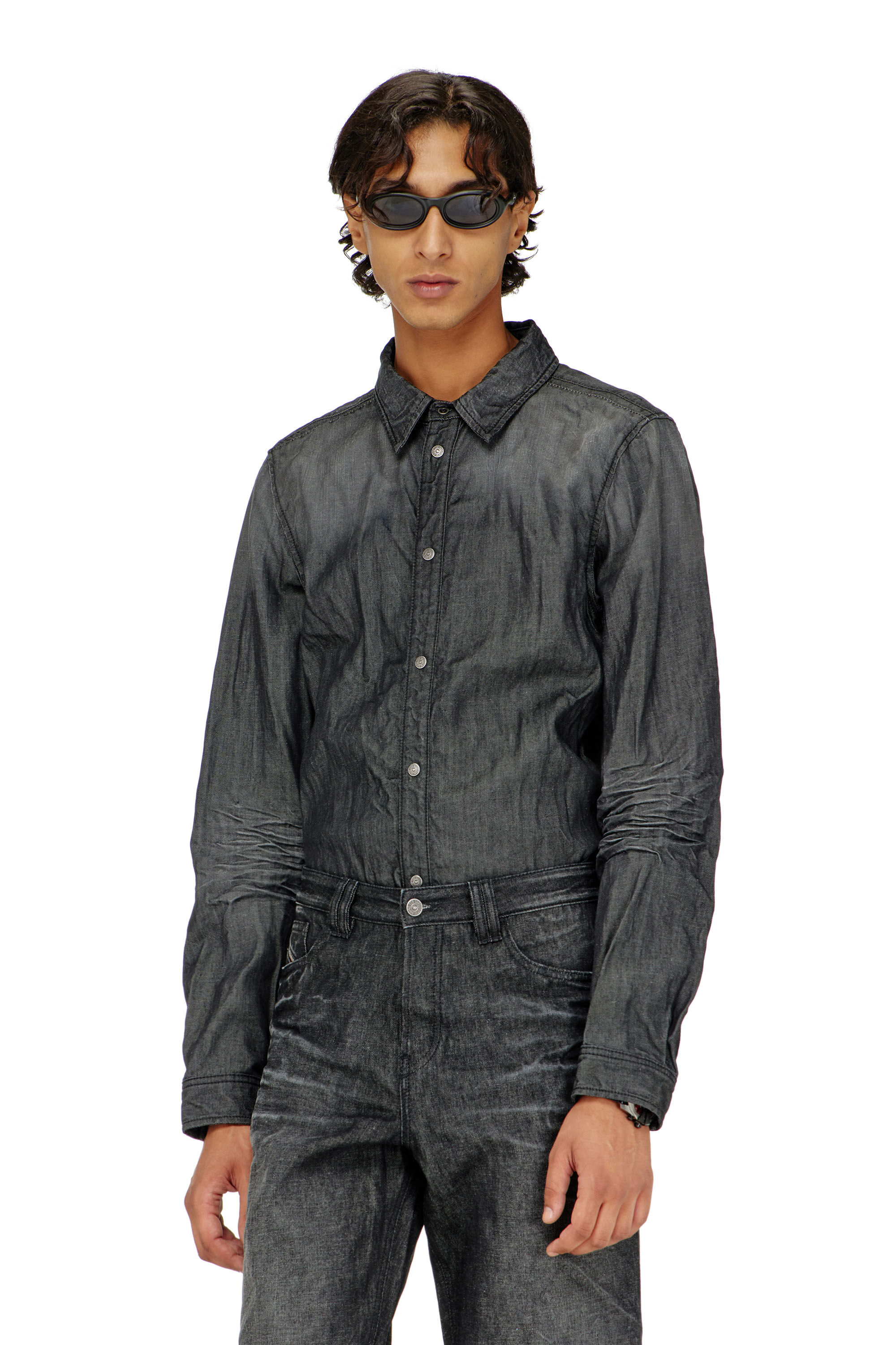 Diesel - D-SYNAR-FSJ2, Camisa de denim arrugado Hombre in Negro - 3