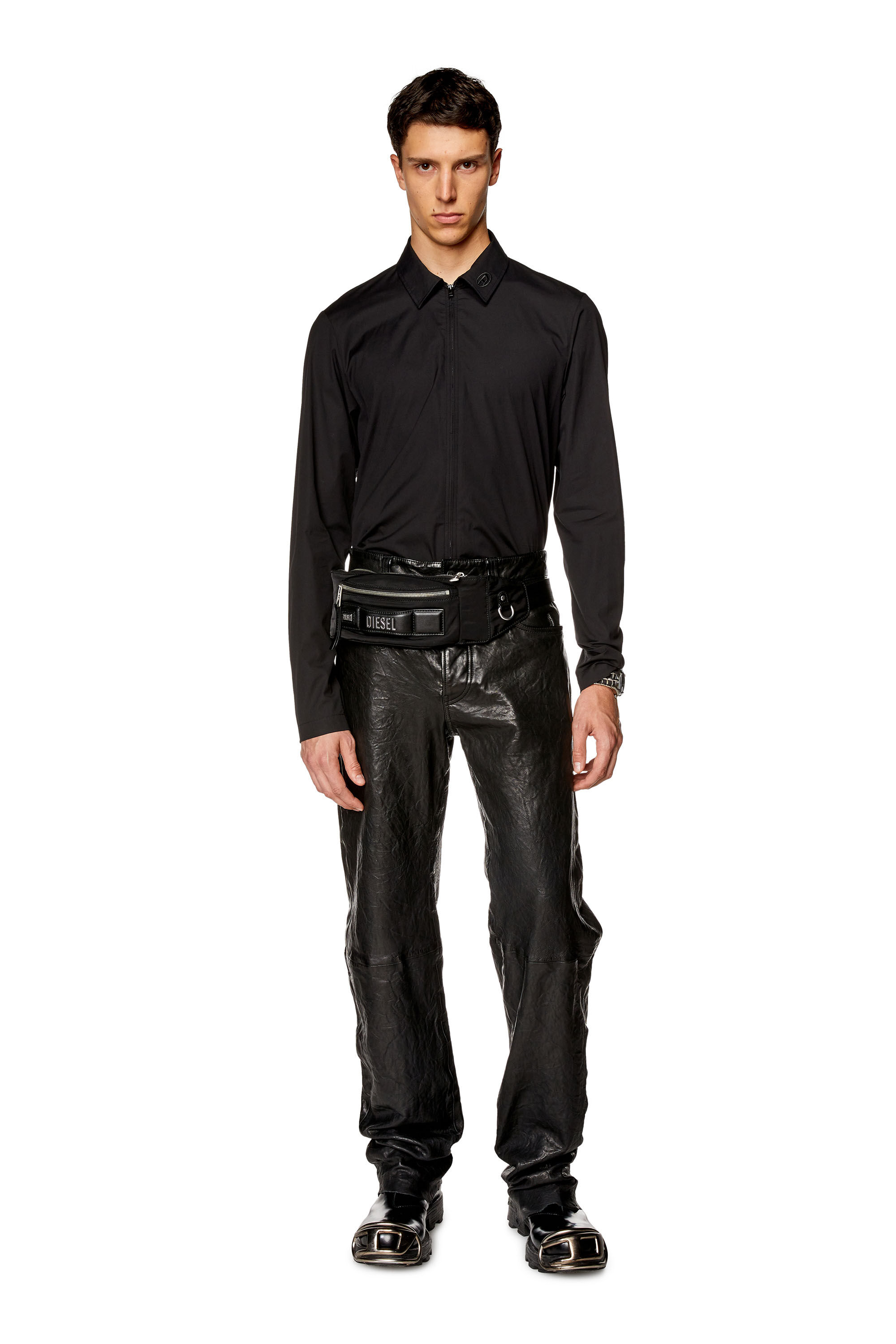 Diesel - S-STUCK, Camisa con cremallera con logotipo bordado Hombre in Negro - 1