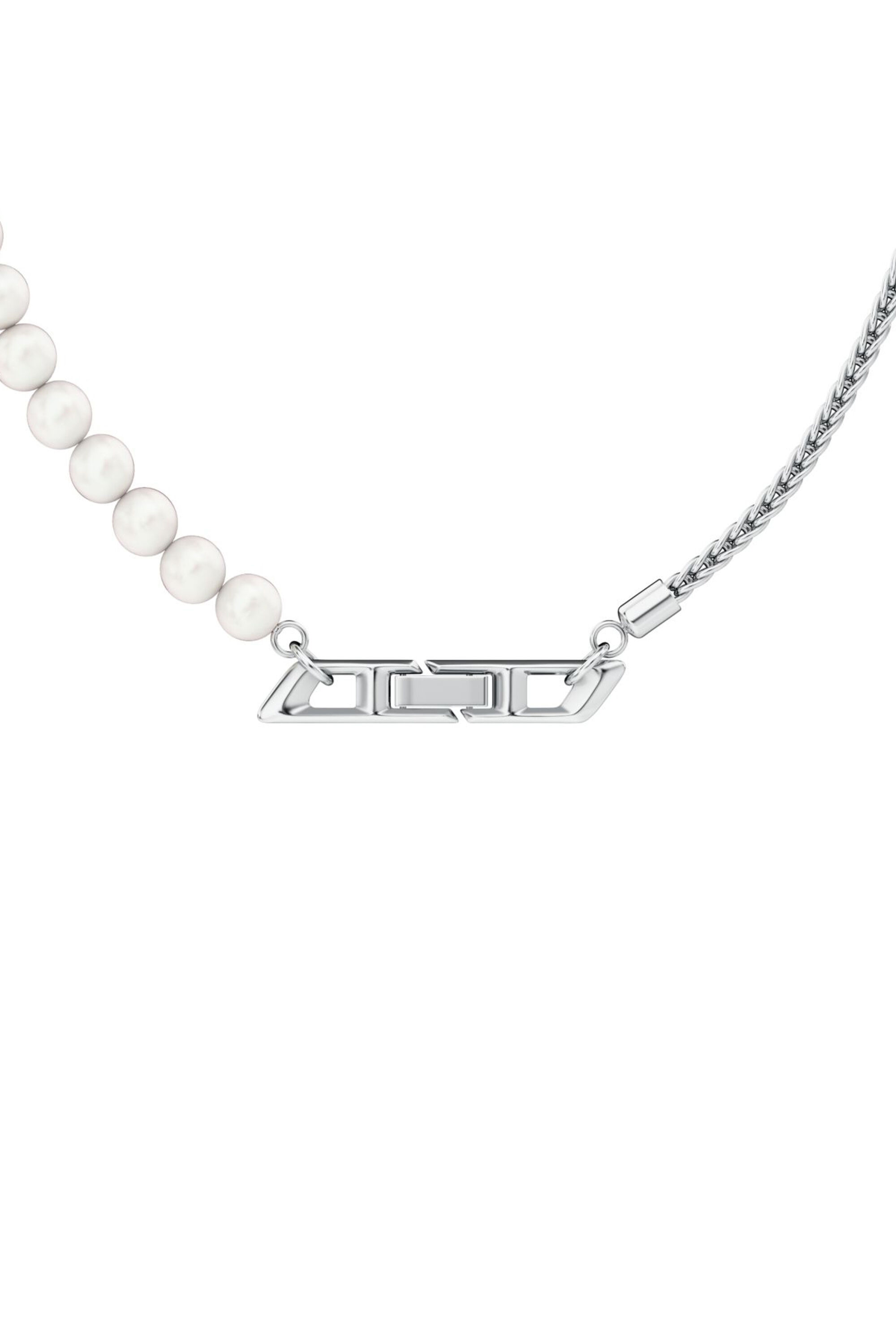 Diesel - DL1369040 STERLING SILVER JEWEL, Collar de cadena de plata de ley y perlas Unisex in Plateado - 2