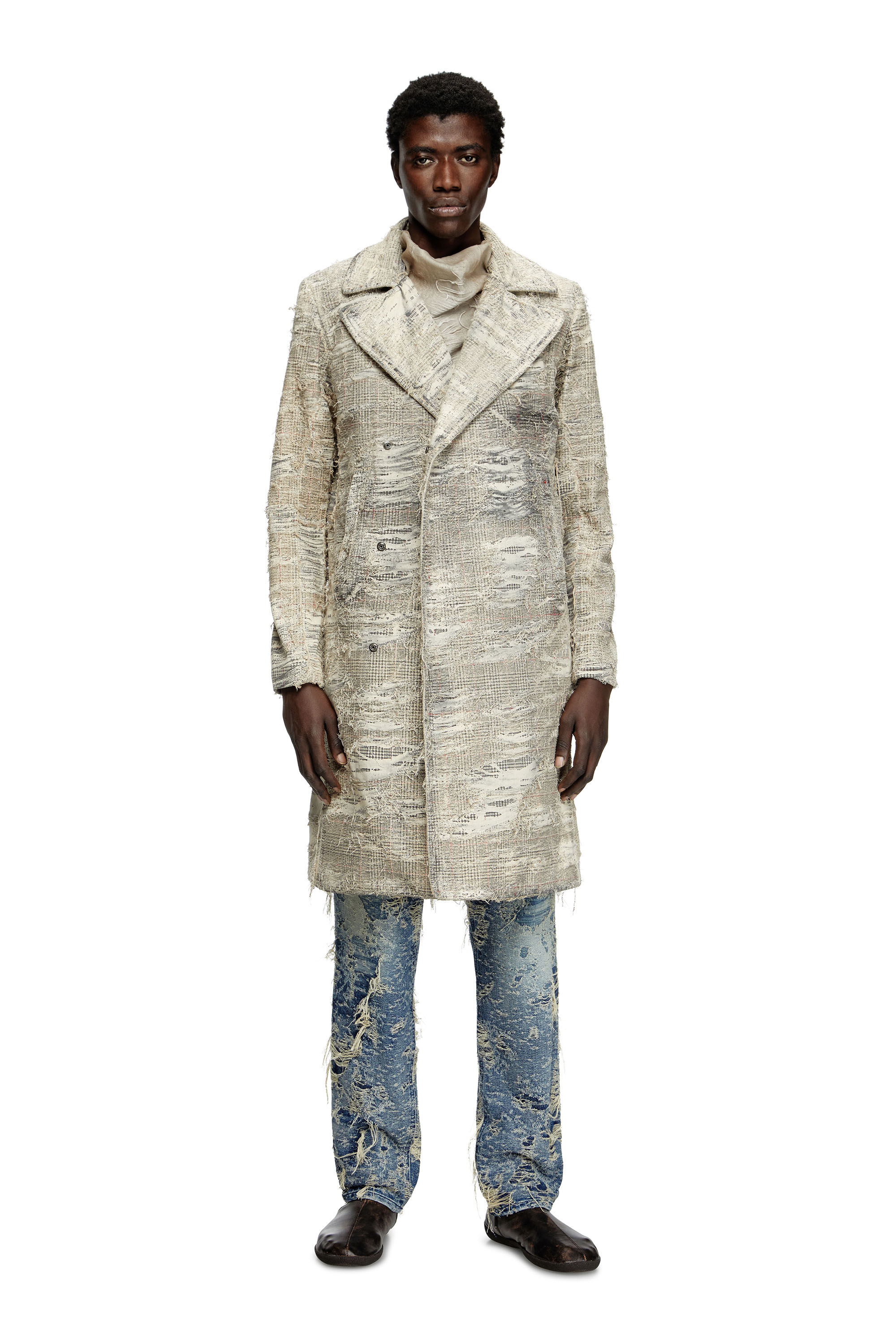 Diesel - D-ISCO-FSG, Abrigo en denim Príncipe de Gales desgastado Hombre in Gris - 1