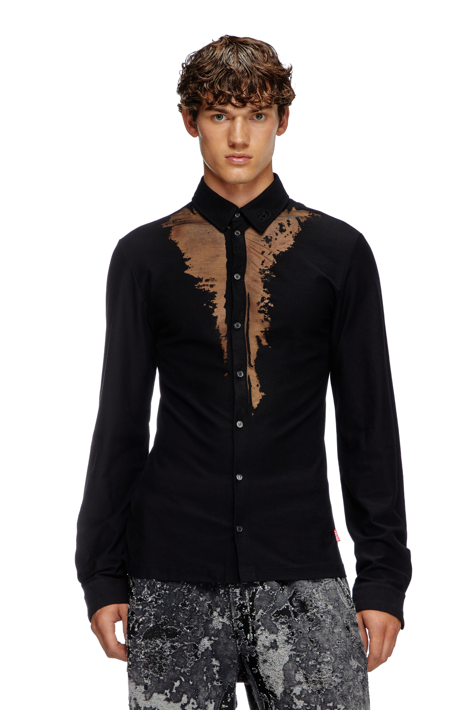 Diesel - S-SUN-PLAIN, Camisa de tejido con manchas de sudor en devoré Hombre in Negro - 3