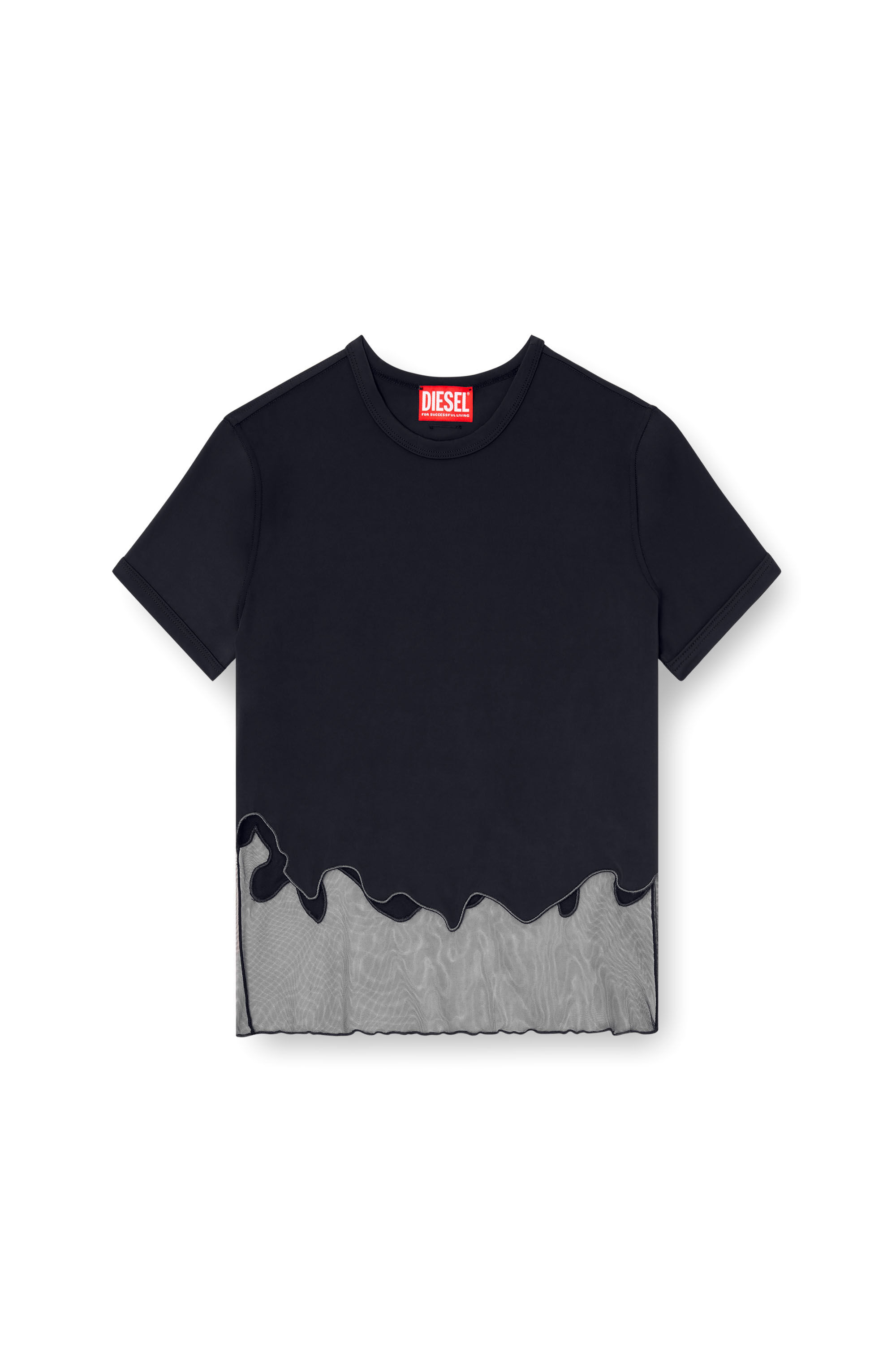 Diesel - T-INLAY-R1, Camiseta de nailon con inserto de tul Mujer in Negro - 2