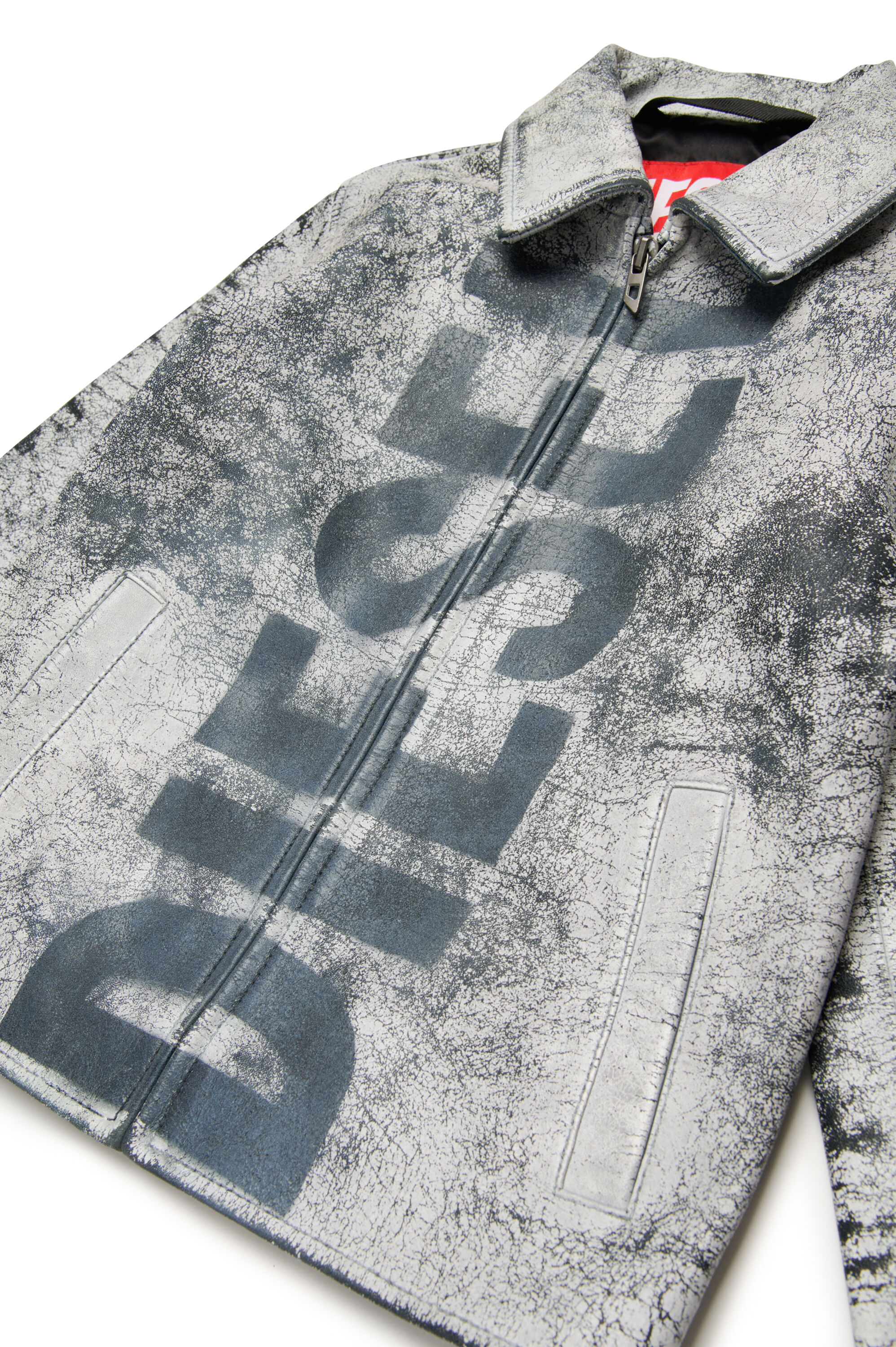 Diesel - JLPYLONA, Chaqueta de cuero con revestimiento agrietado Hombre in Gris - 4