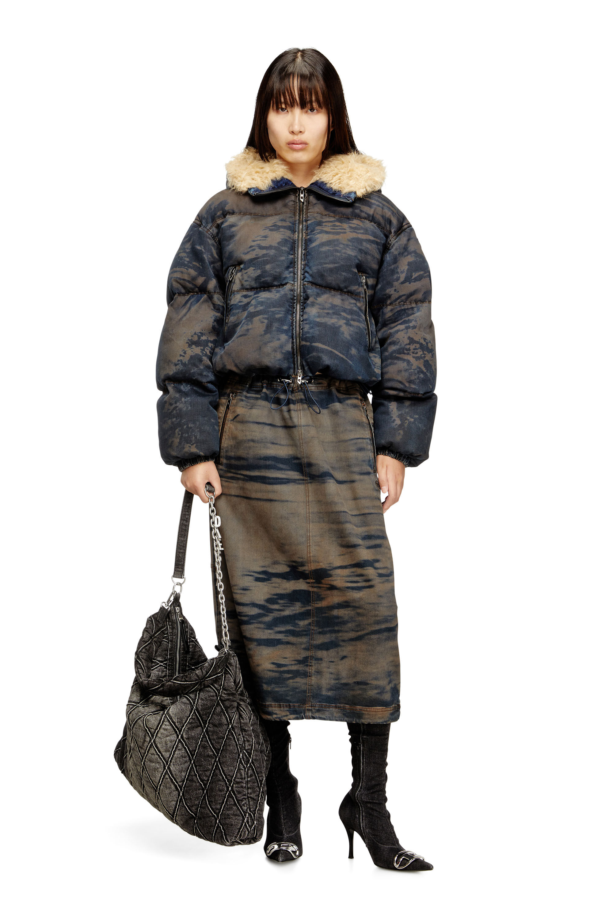 Diesel - O-MIRTOW-DEN, Falda midi de denim con cordón Mujer in Multicolor - 1