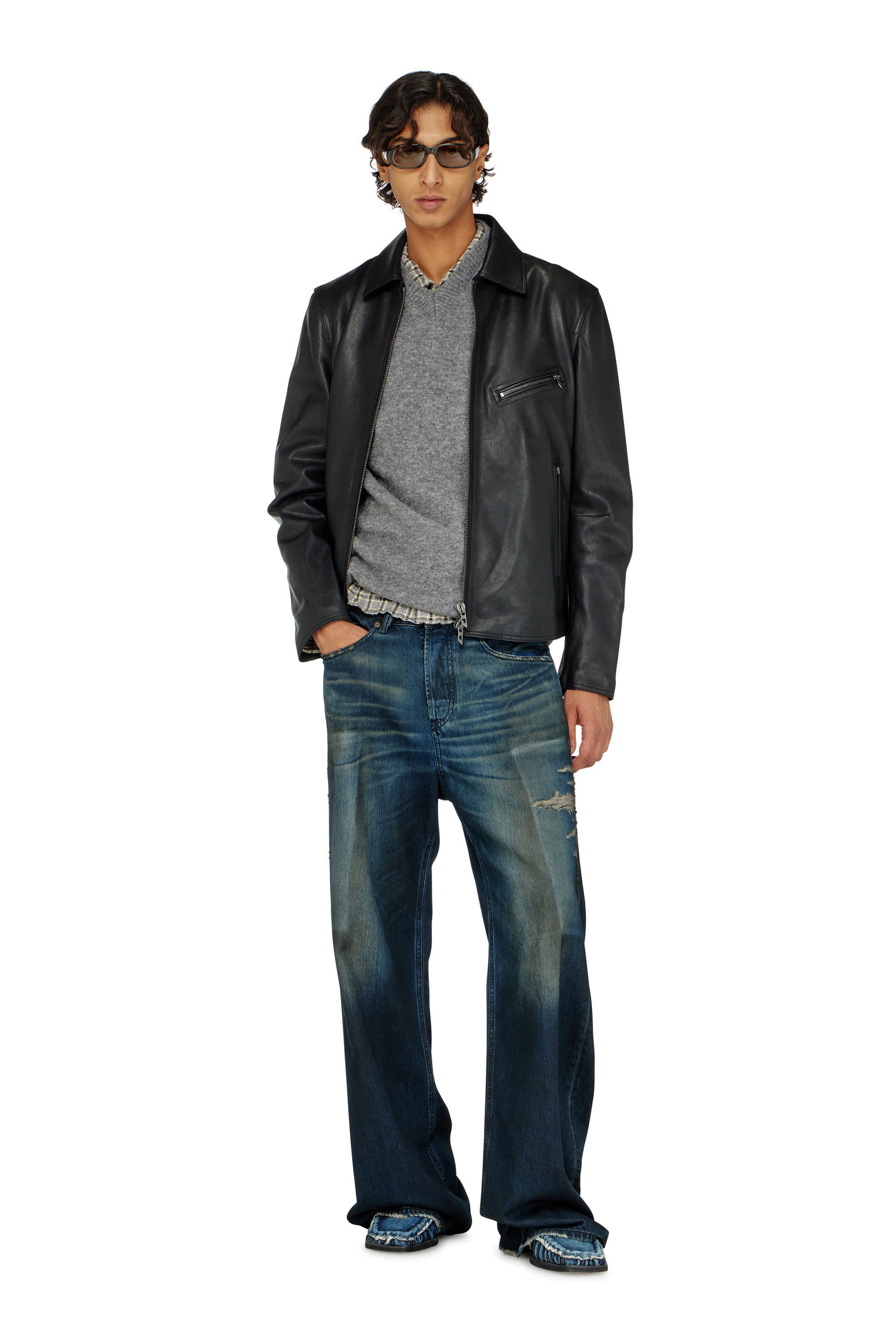 Diesel - L-KORN-A, Chaqueta de cuero con Oval D en relieve Hombre in Negro - 1