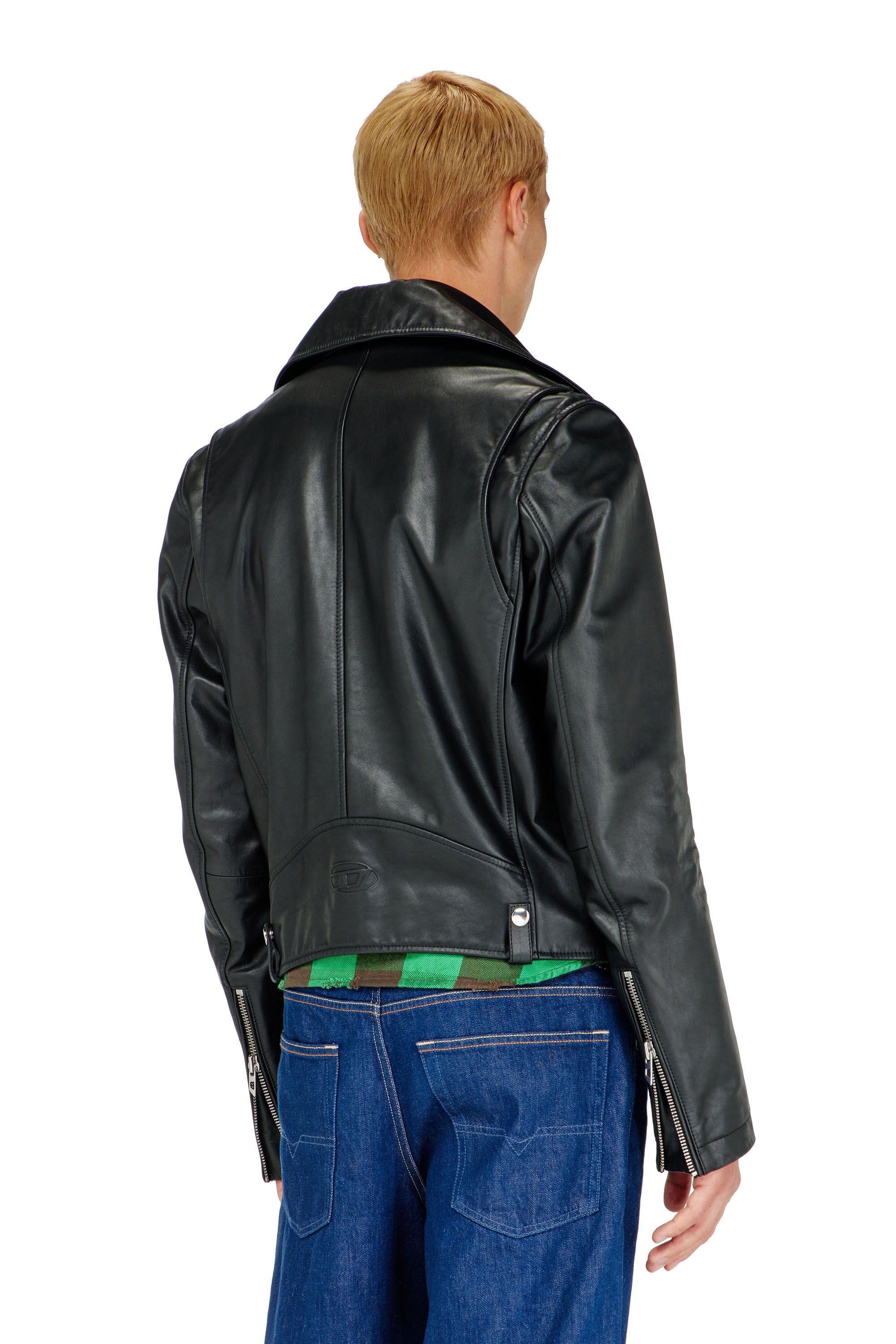 Diesel - L-EO-WRD, Chaqueta biker de cuero encerado Hombre in Negro - 4