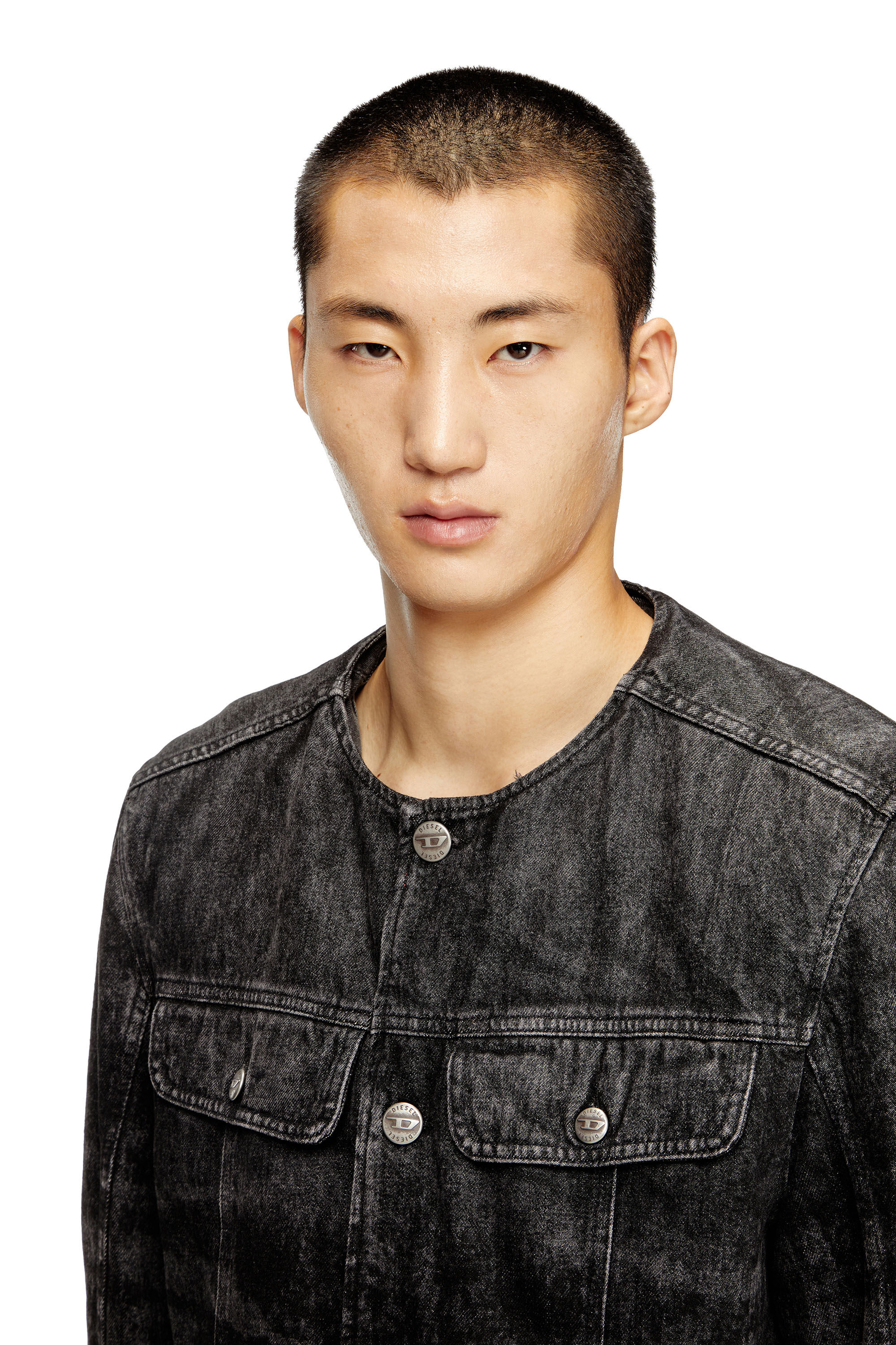 Diesel - D-ABERDEEN-FSH2, Man's Jacket in lasered cotton-hemp denim in Black/Dark grey - 5