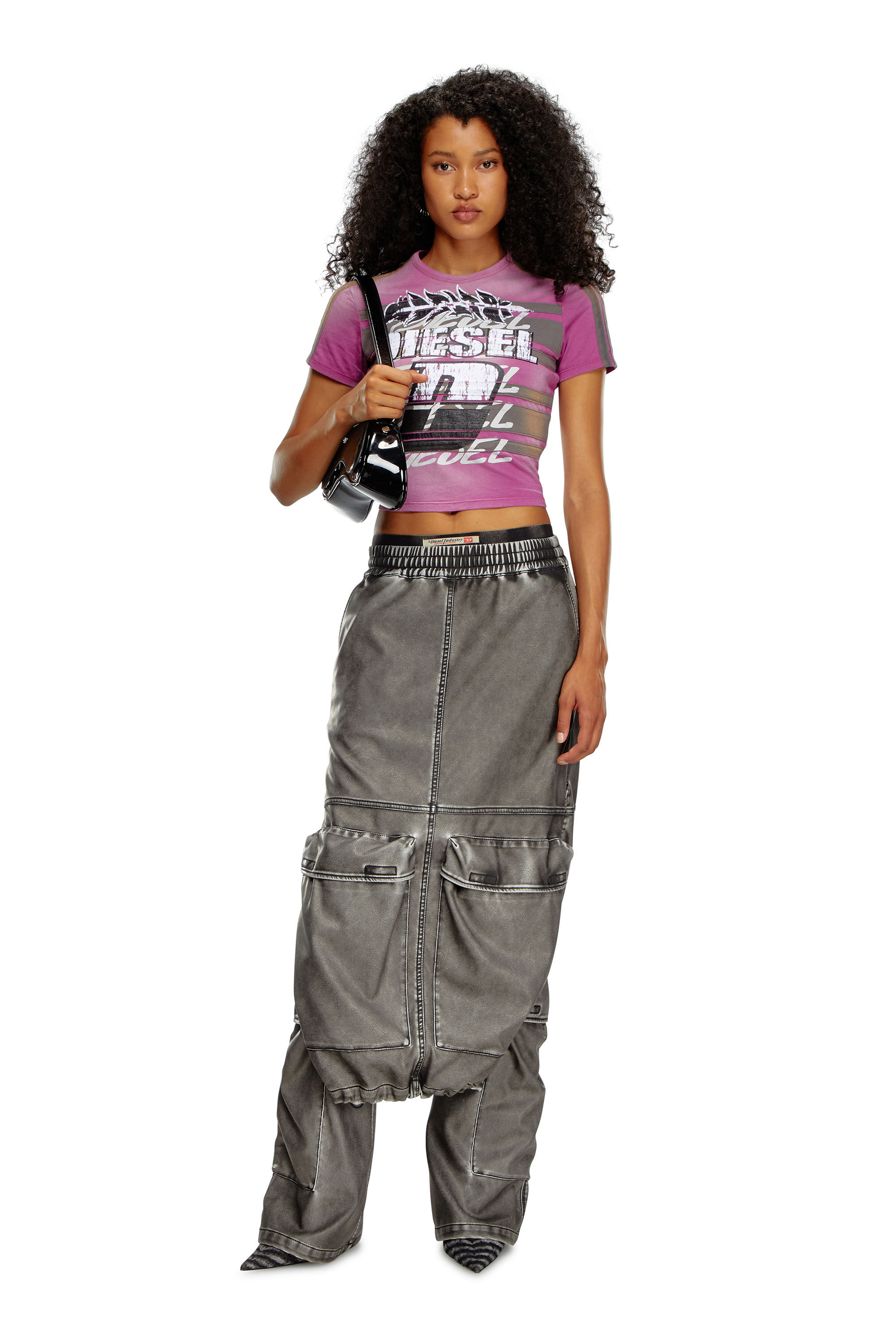 Camiseta recortada y destenida por el sol Mujer Morado Diesel