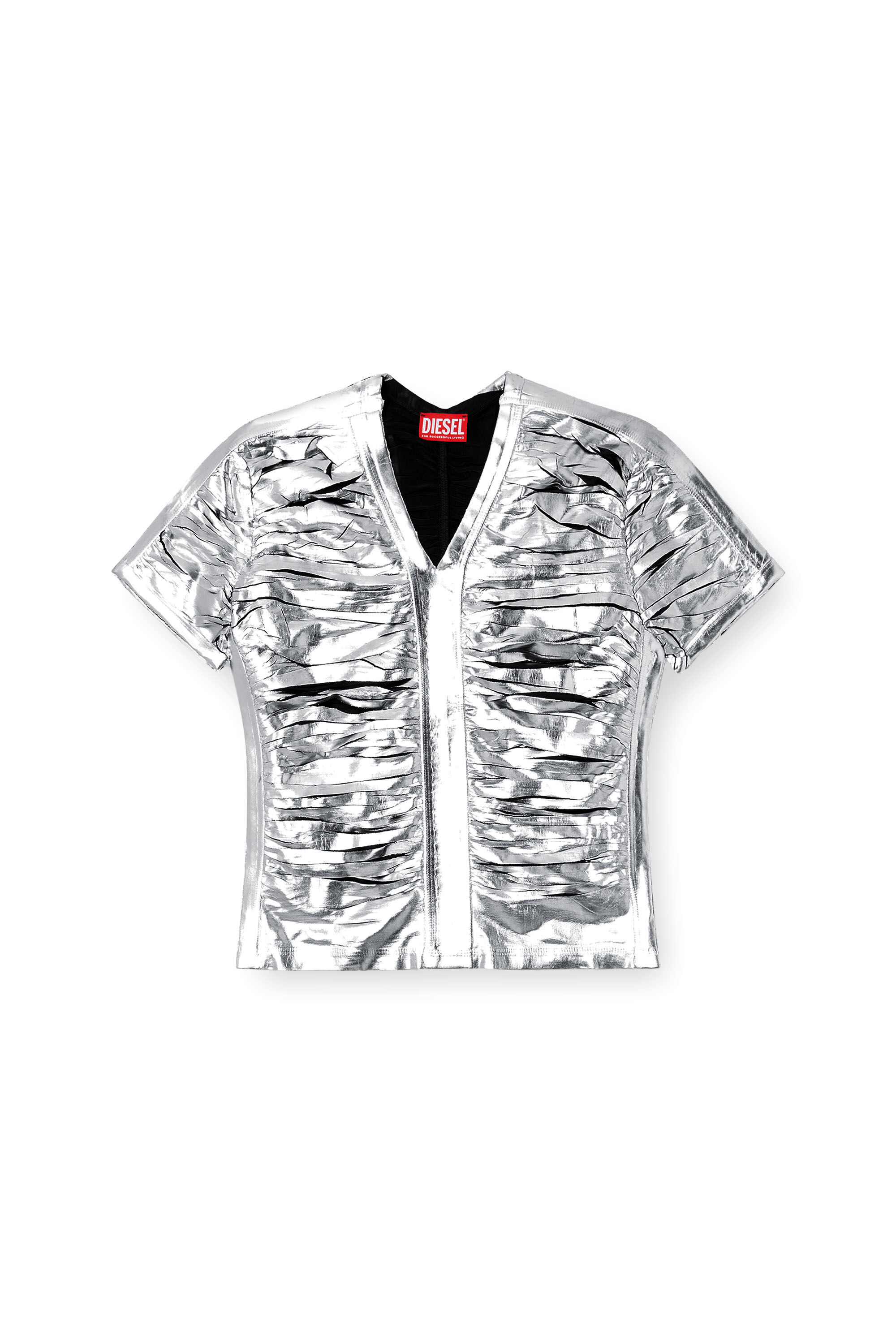 Diesel - T-AI, Camiseta de fit entallado con fruncidos Mujer in Plateado - 2