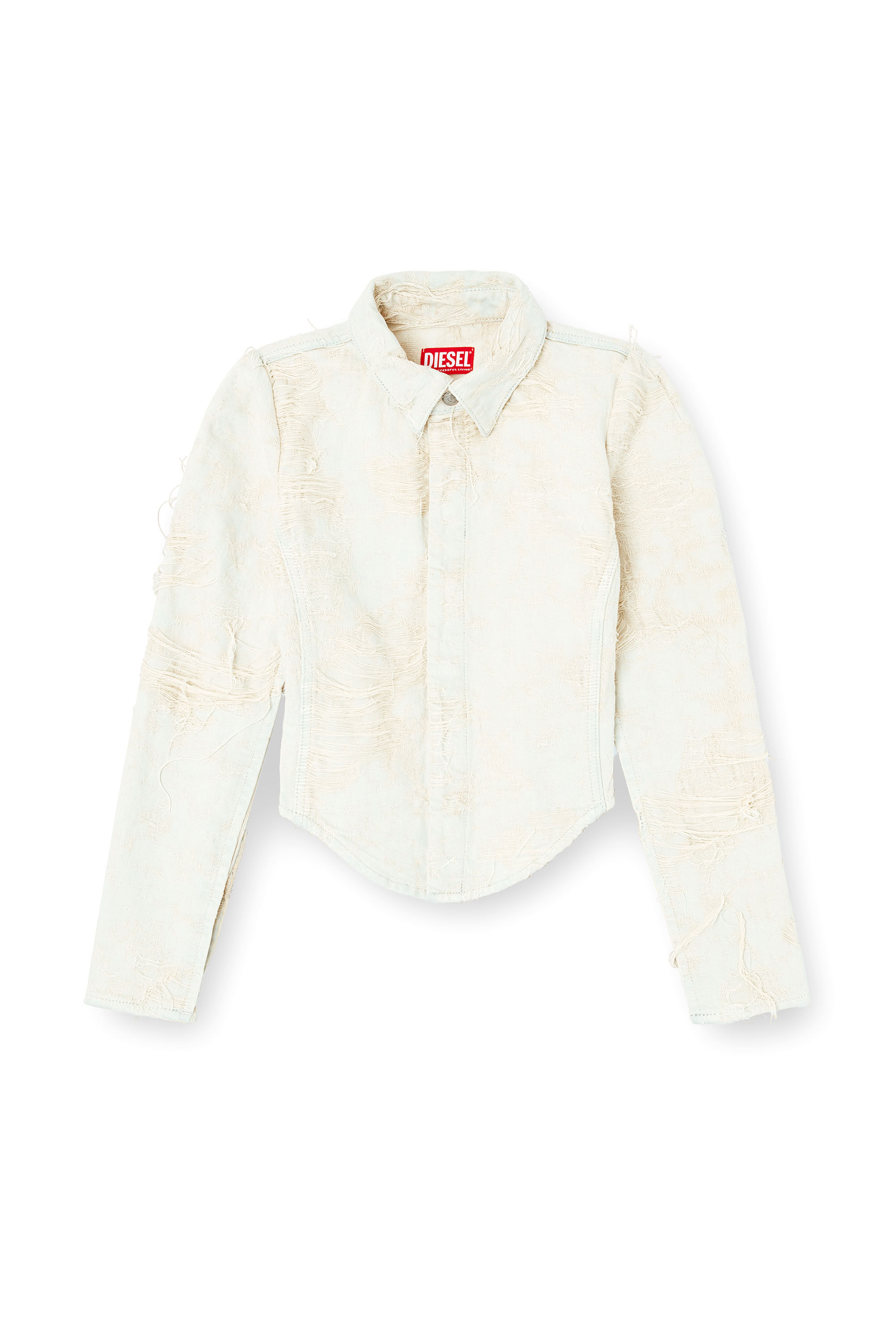 Diesel - DE-MADELINE-FSG, Camisa en denim jacquard con hilos flotantes Mujer in Blanco - 2