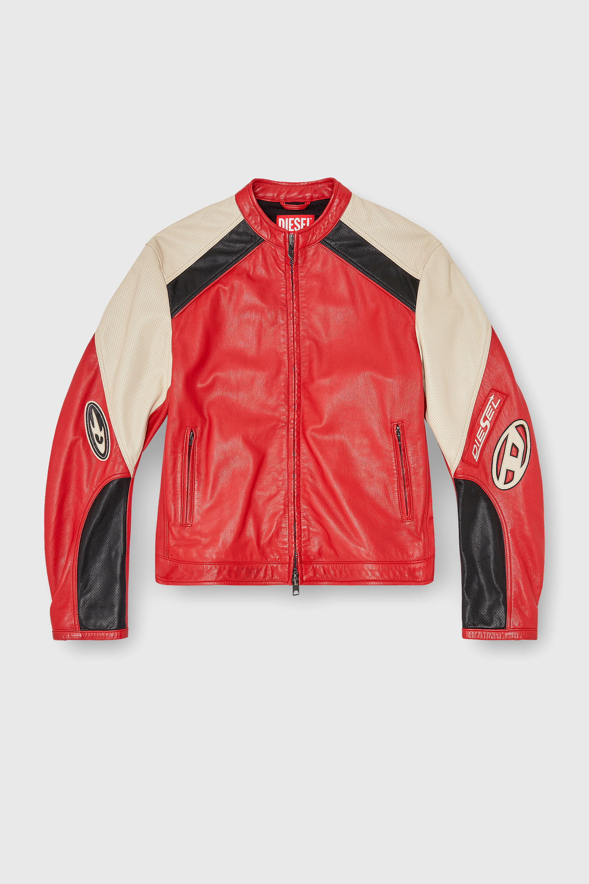 Diesel - L-AHTI, Cazadora biker de piel perforada en bloques de color Hombre in Multicolor - 2
