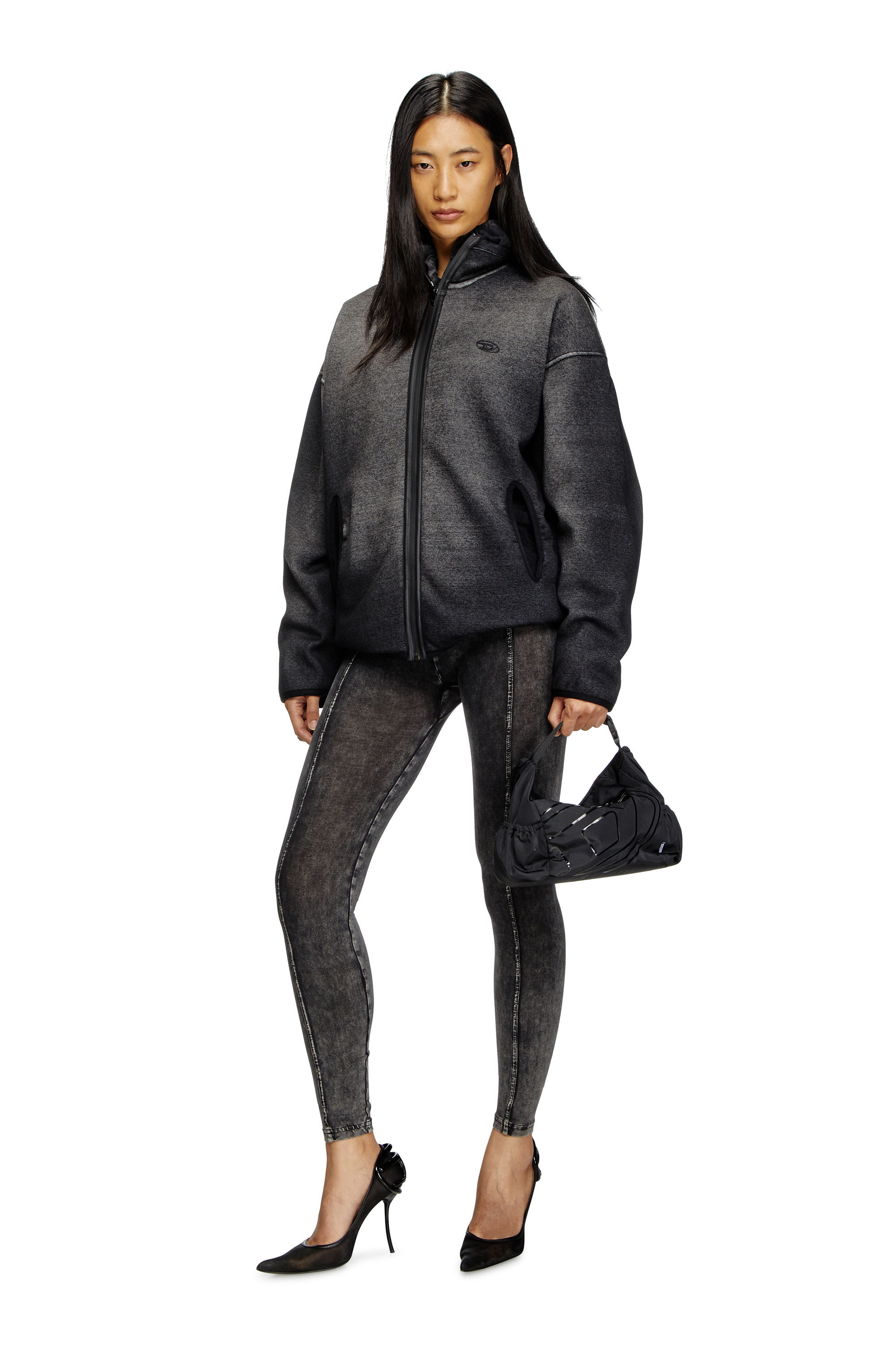 Diesel - S-BATY, Sudadera con cremallera jacquard con efecto denim Unisex in Negro - 7