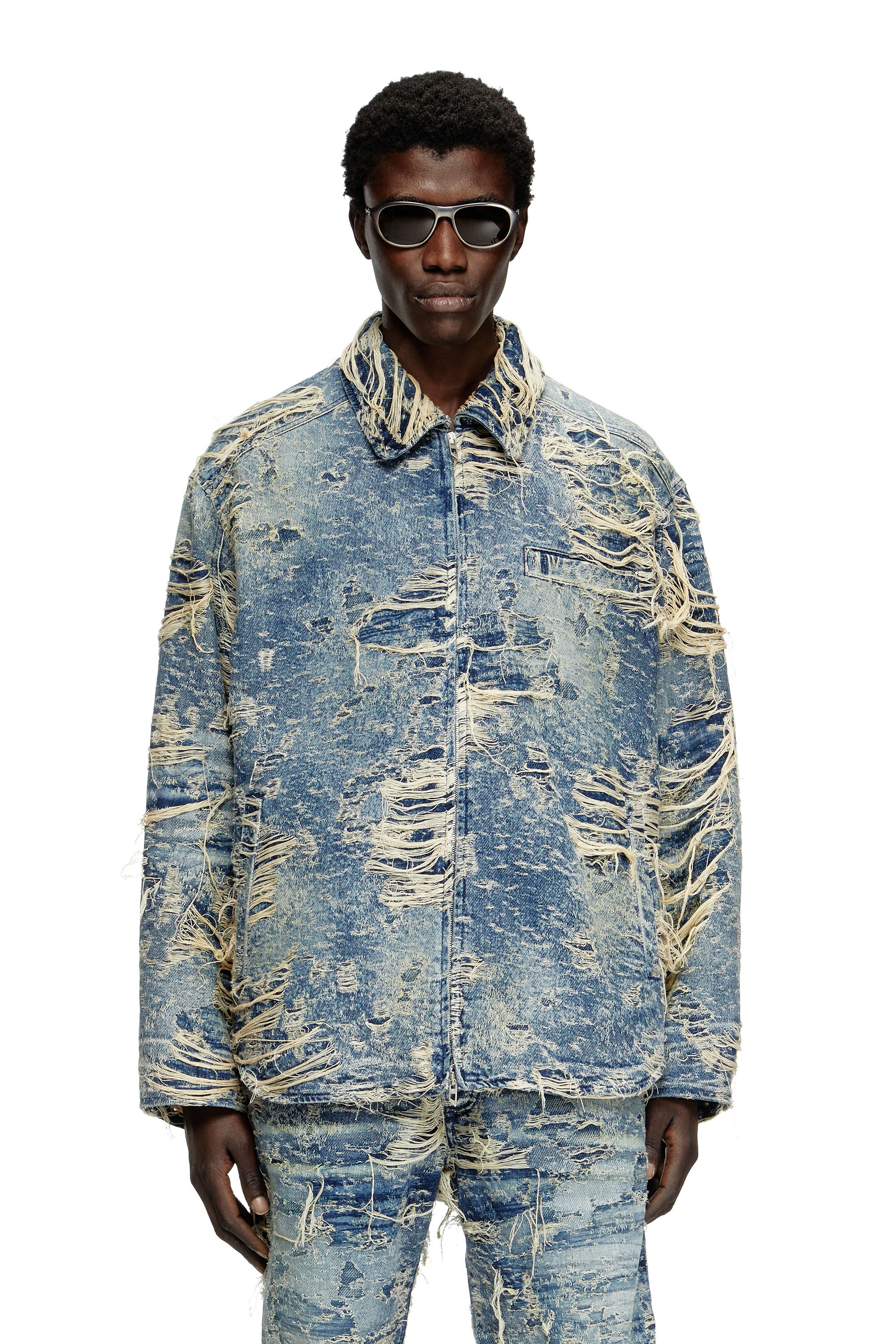 Diesel - D-IVAR-FSG1, Chaqueta de denim con hilos flotantes Hombre in Azul marino - 3