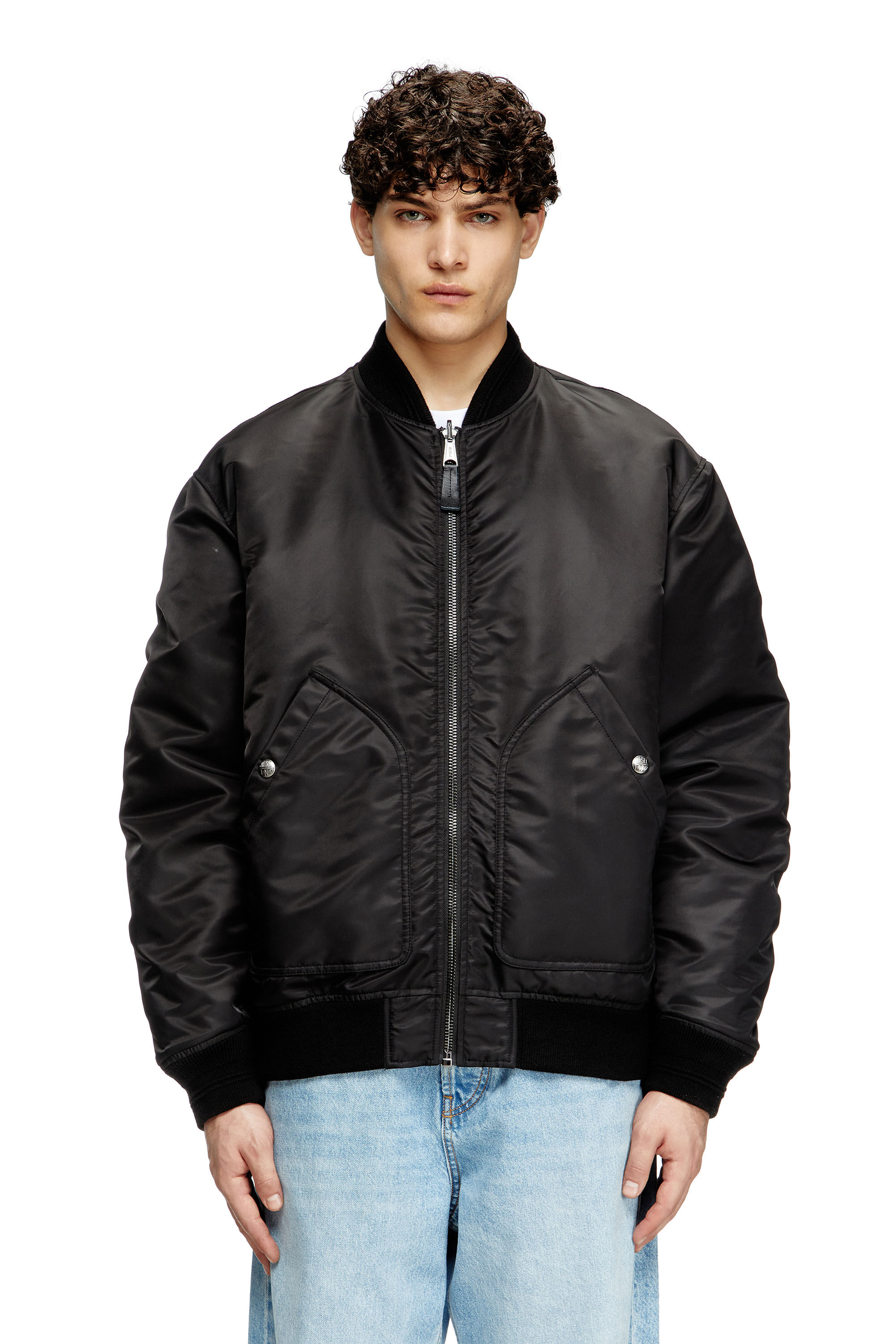 Chaqueta bomber de nailon acolchado con Oval D Hombre | Negro | Diesel