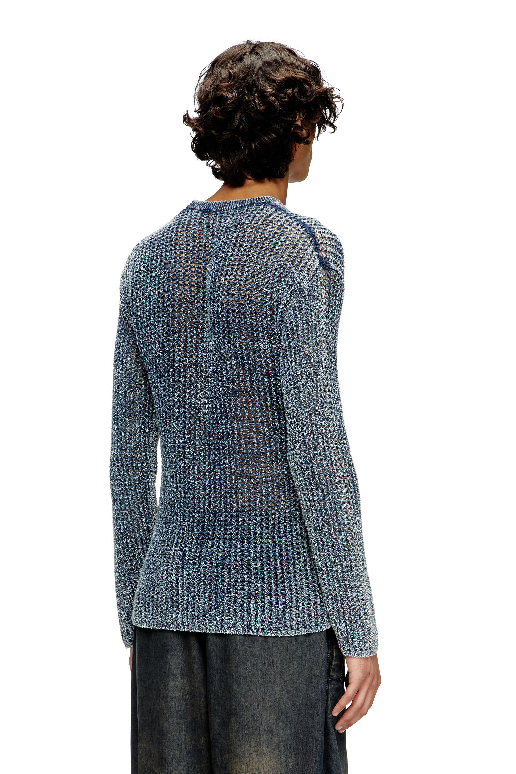 Diesel - K-REDROS, Suéter de punto de malla en hilo de denim Hombre in Azul marino - 4