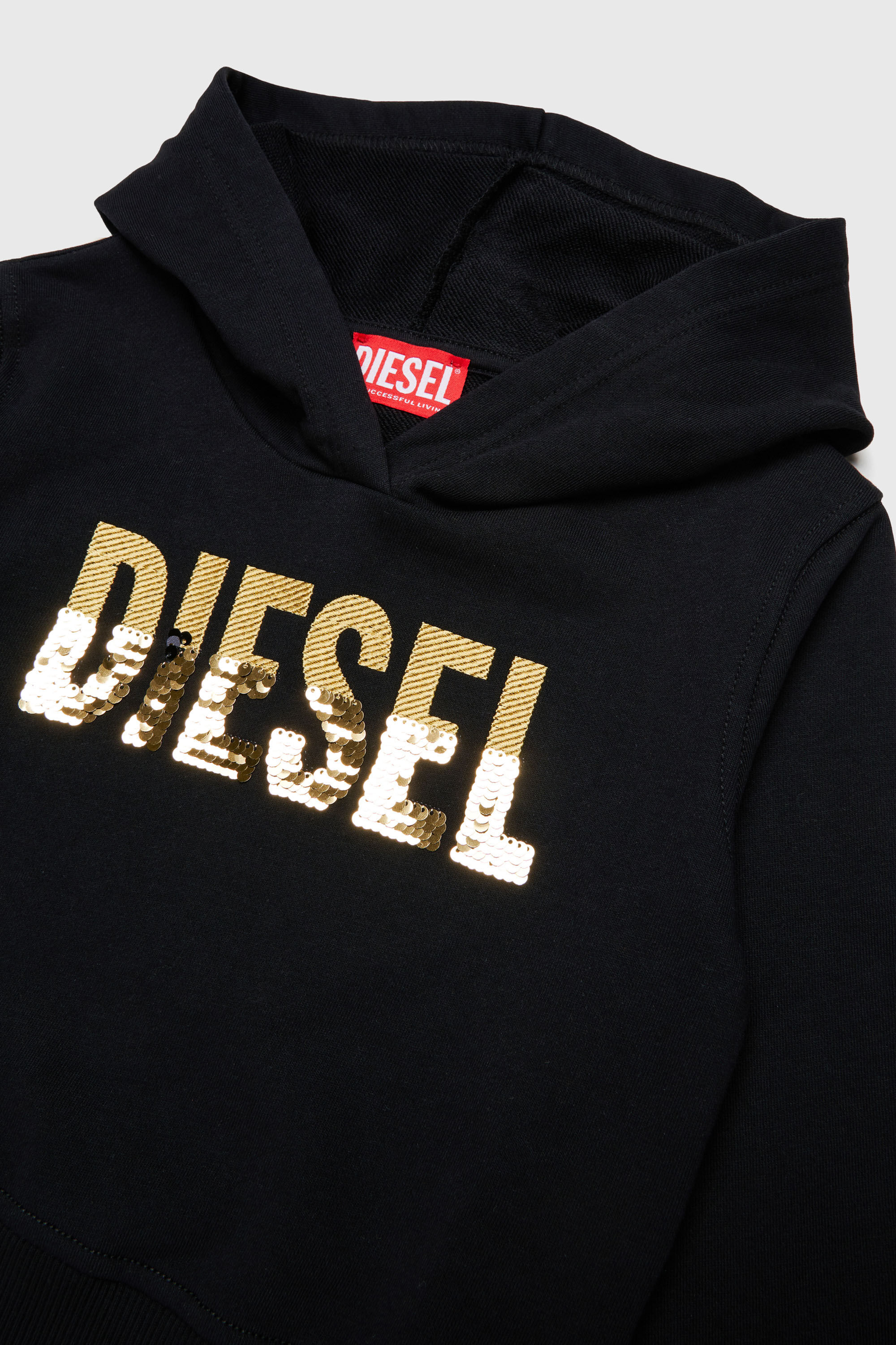 Diesel - SPALLYHOOD, Sudadera con logo de lentejuelas Mujer in Negro - 3