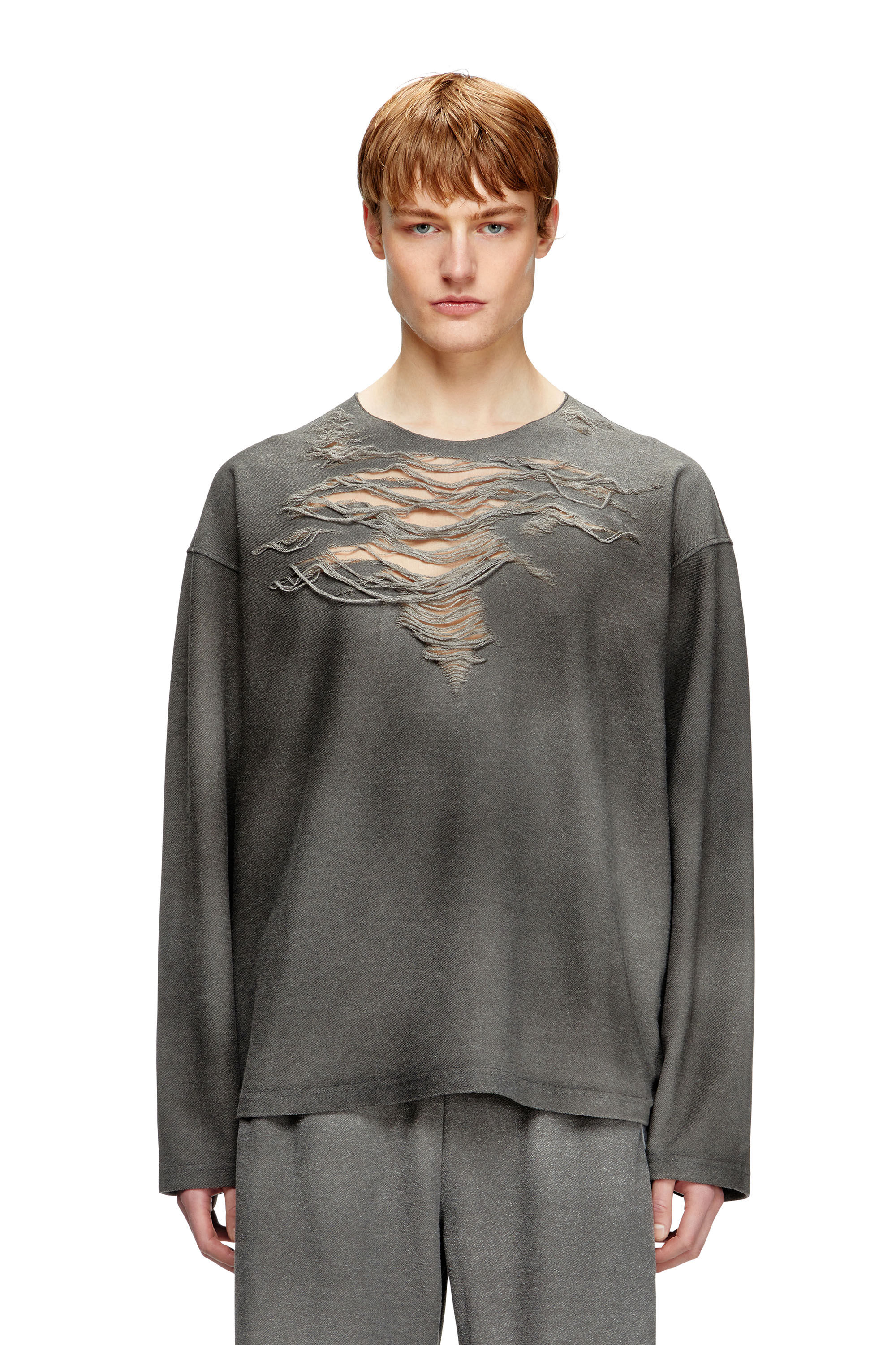 Diesel - S-RUBEN, Sudadera con parte delantera desgastada Hombre in Gris - 3
