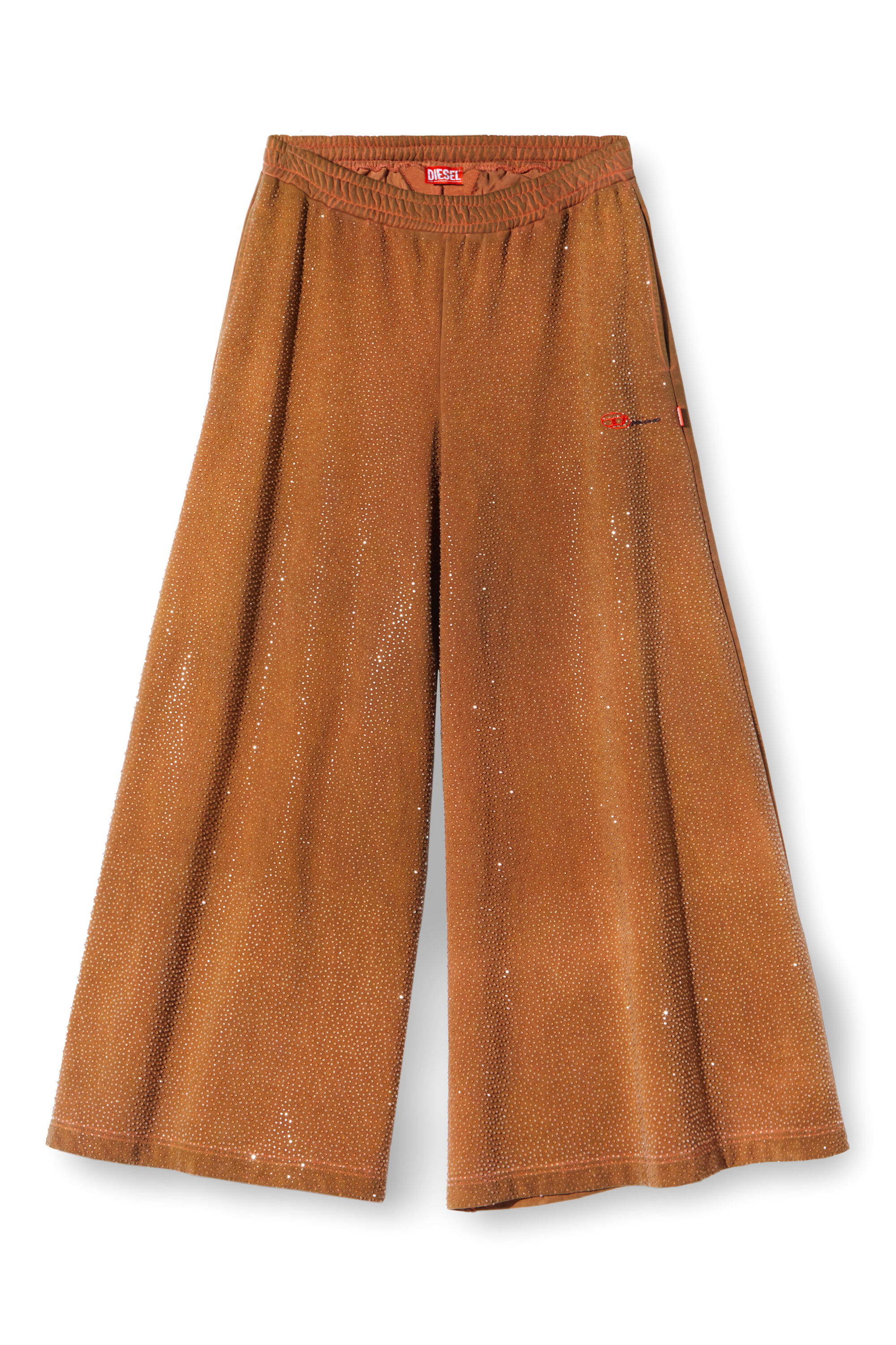 Diesel - P-DAM-LUX-DD, Pantalones deportivos de pernera ancha con cristales Unisex in Marrón - 2