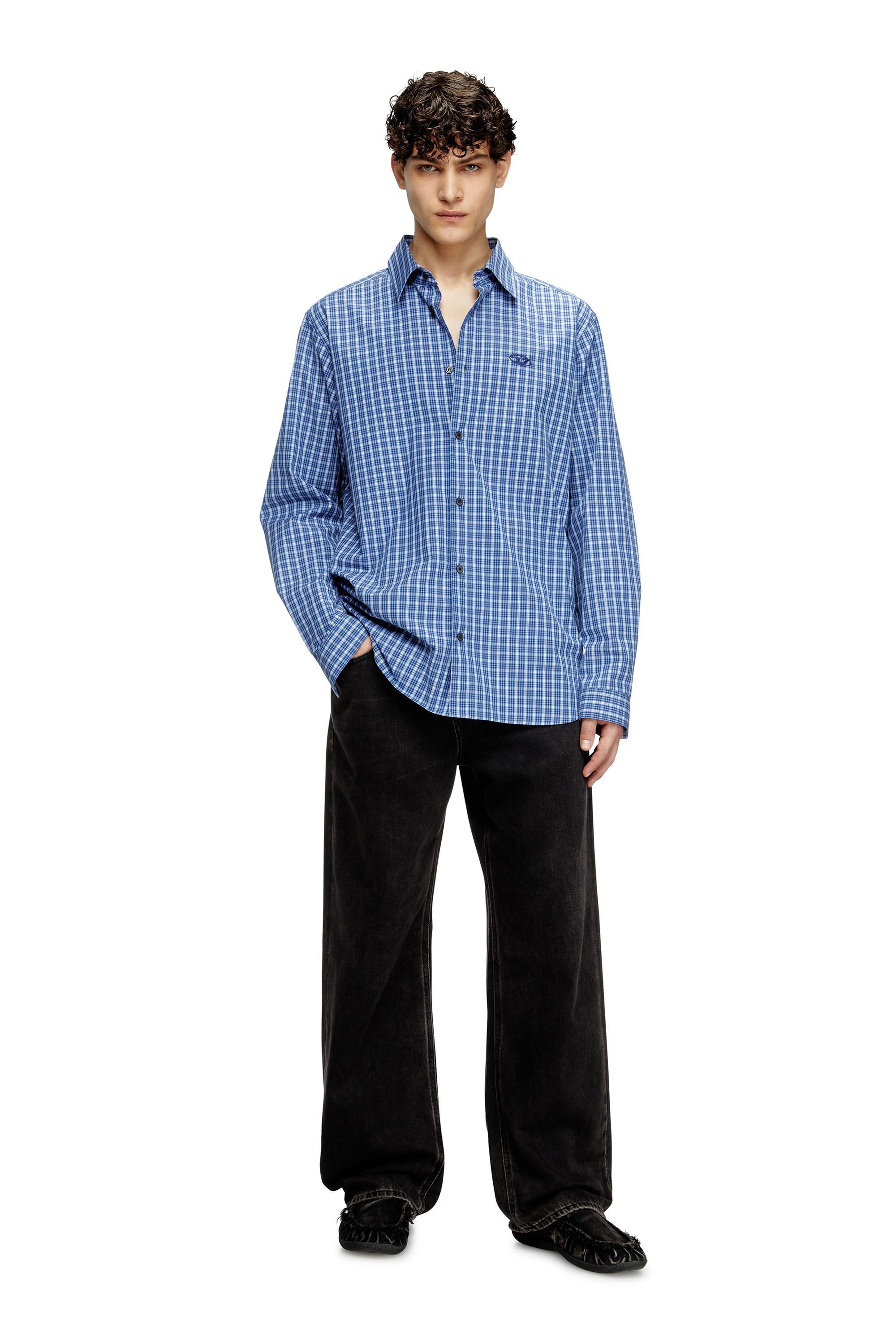 Diesel - S-SIMPLY-DLBV, Camisa cuadros con bordado oval D Hombre in Azul marino - 1