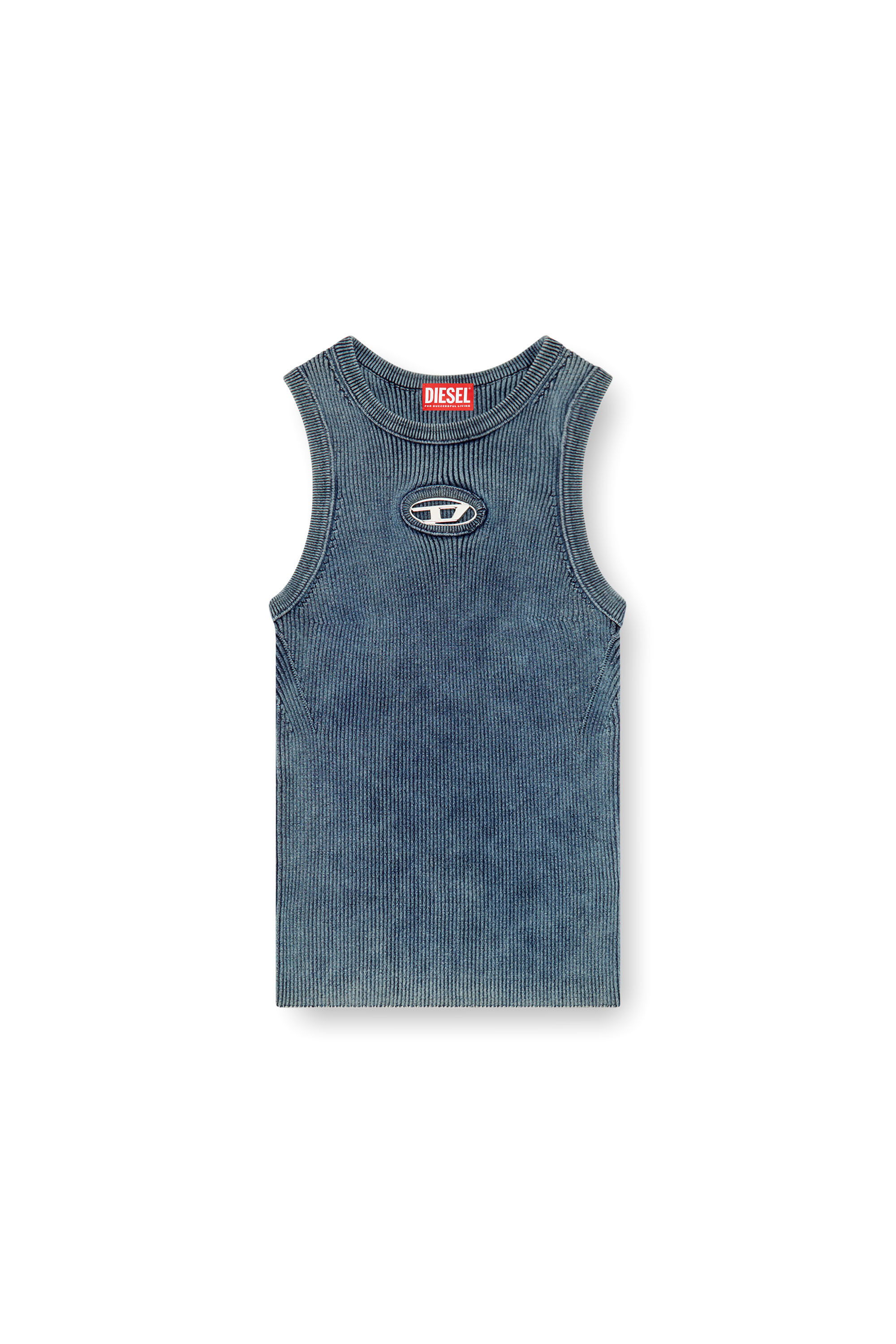 Diesel - M-ANCHOR-A-SL, Camiseta con tirantes tejida en canalé con Oval D Mujer in Azul marino - 2