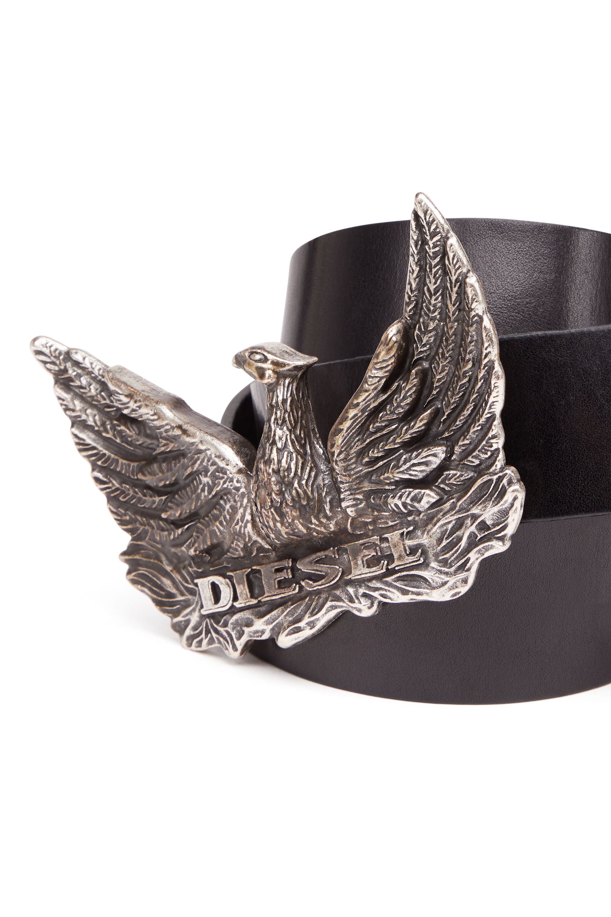 Diesel - PHOENIX BELT, Man Leather belt with phoenix buckle in Black - Image 3