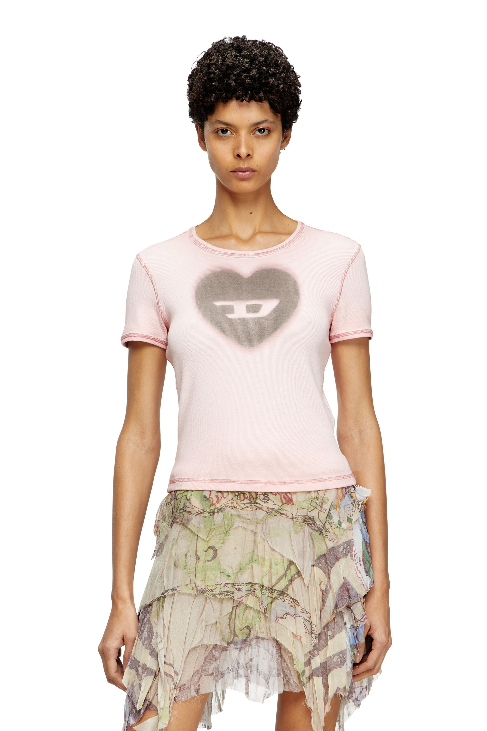 Diesel - T-ELE, Sudadera con corazón D en acuarela Mujer in Rosa - 3