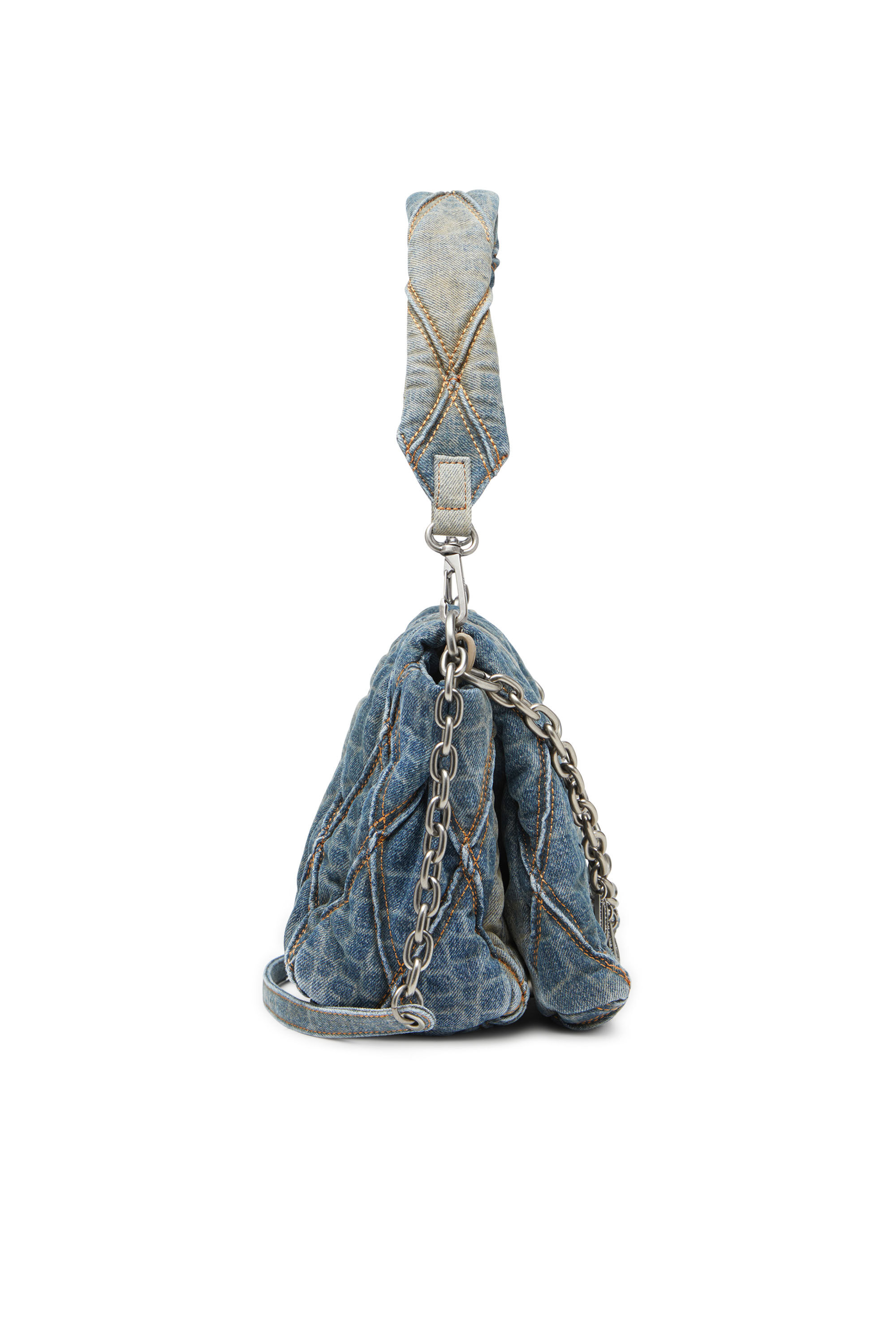 Diesel - CNY CHARM-D SHOULDER M, Bolso de hombro de denim acolchado con estampado de serpiente Mujer in Azul marino - 4