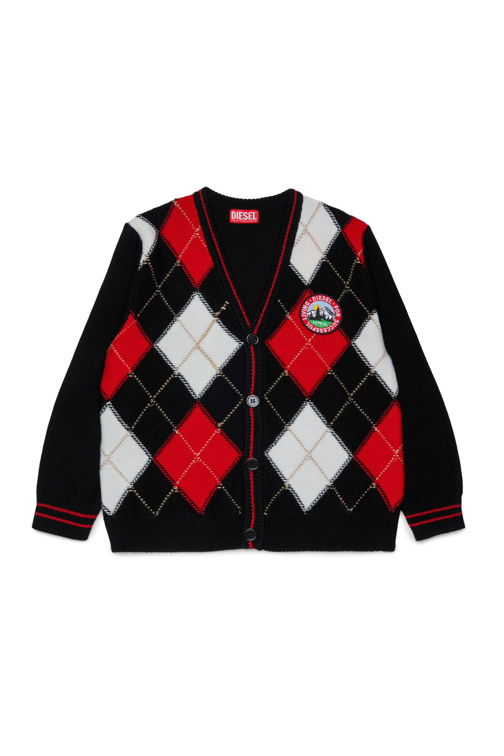 Diesel - KROMYCARDIGAN OVER, C&aacute;rdigan de mezcla de lana con motivo argyle Unisex in Negro - 1