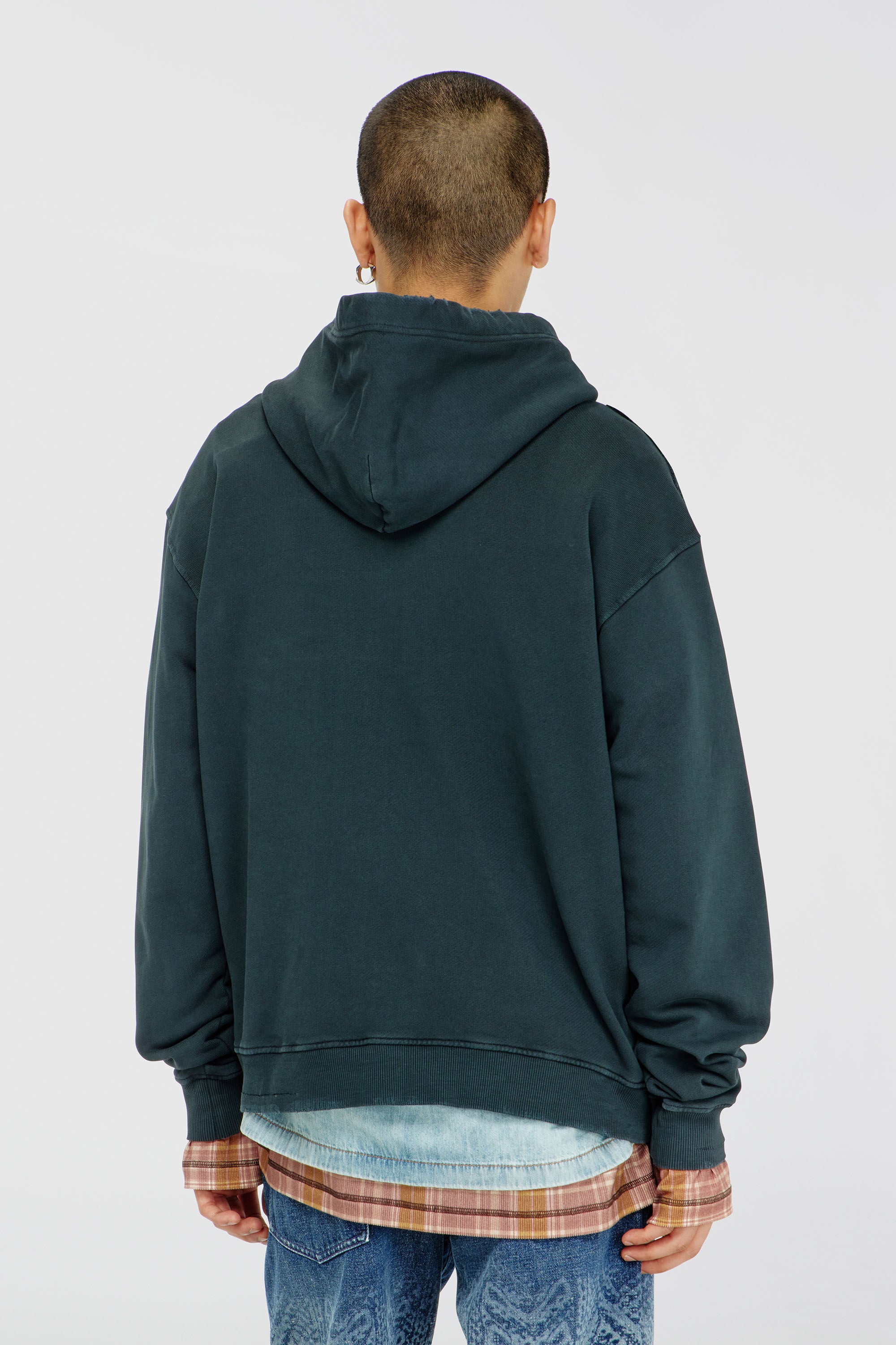 Diesel - S-NORM-HOOD-CRYSTALS, Man's Hoodie with rips and crystal details in Dark Green - 4