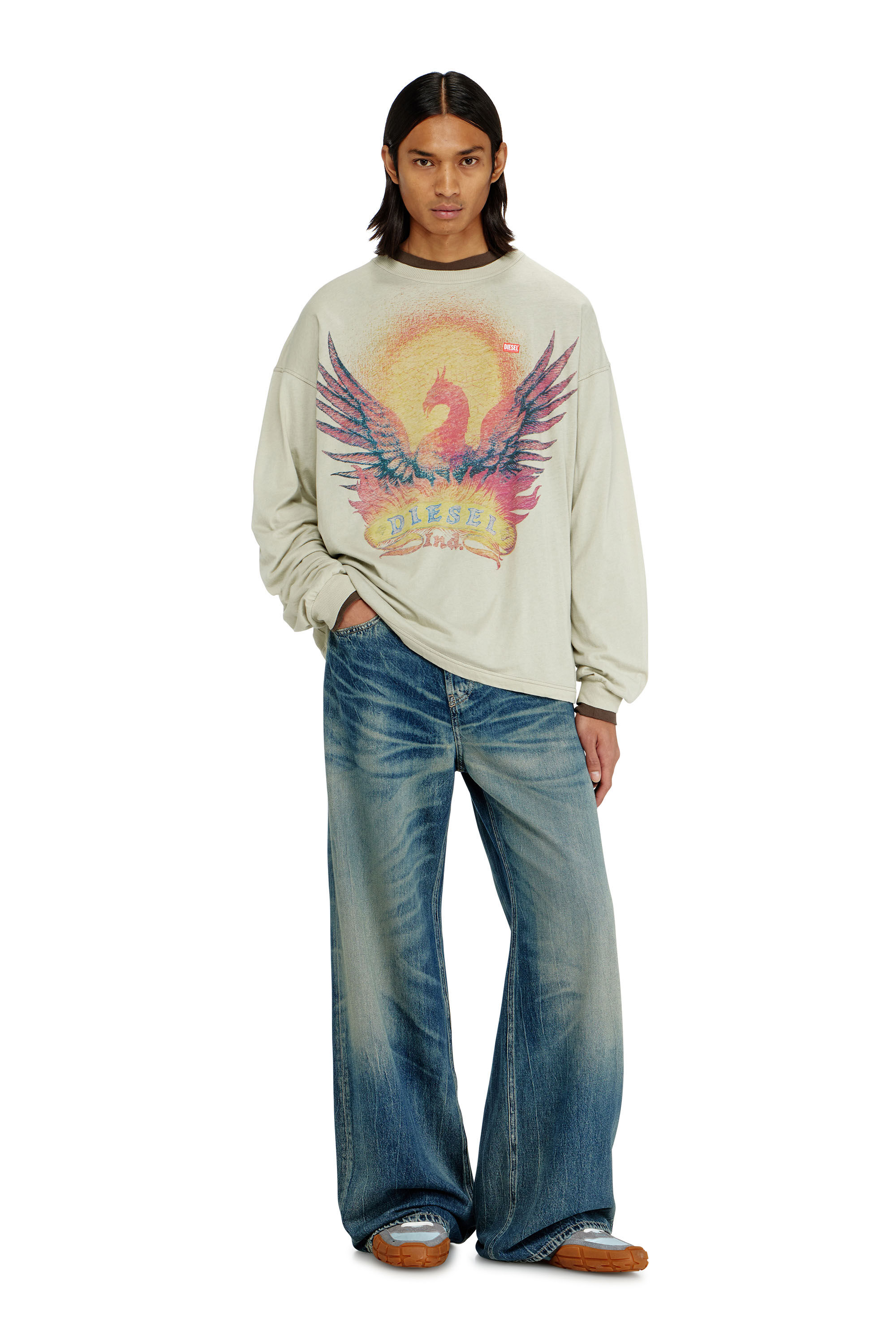 Diesel - T-BOXT-LS-AA1, Camiseta de manga larga con gr&aacute;fico de Phoenix Hombre in Beige - 1