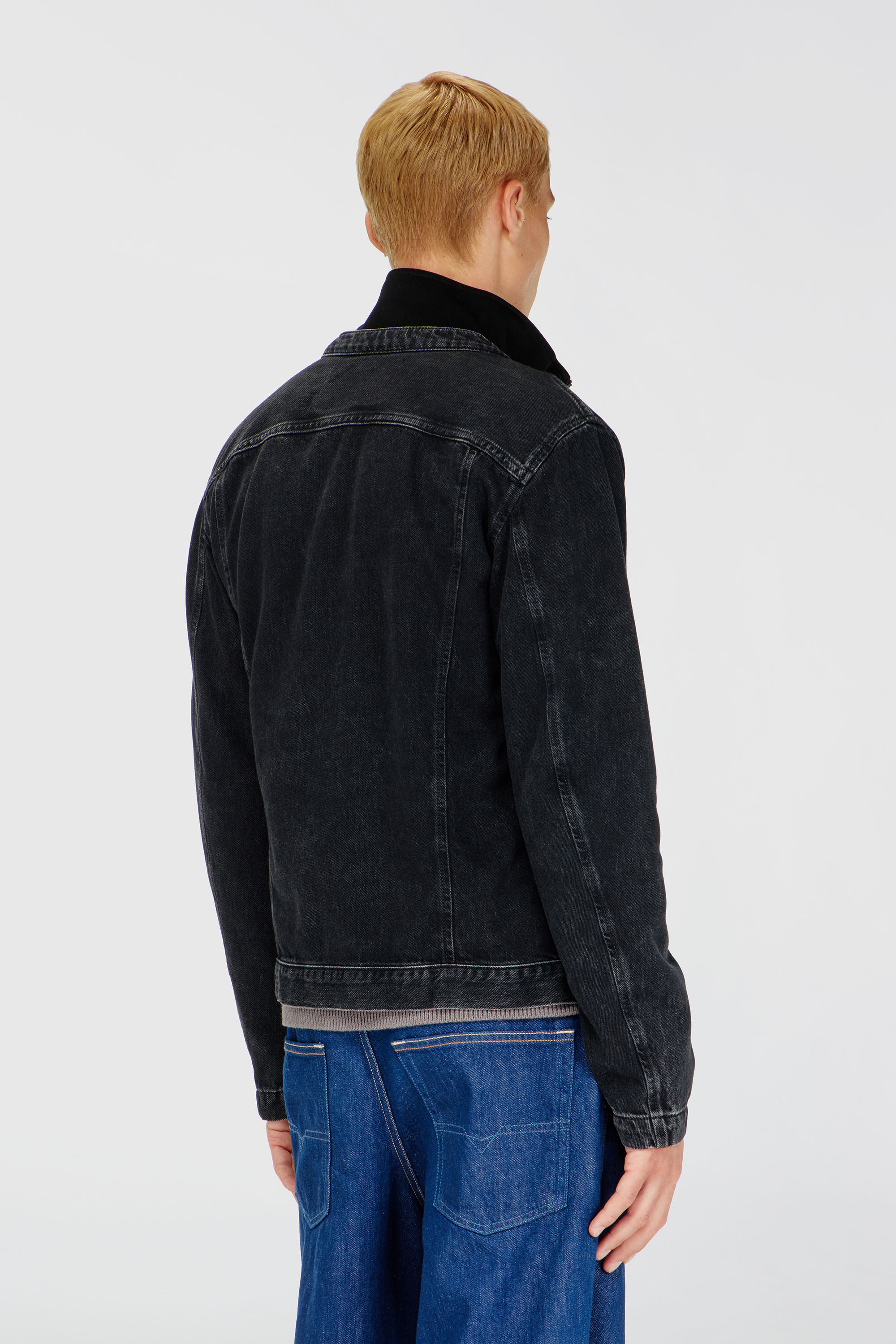 Diesel - D-GLORY, Chaqueta biker de denim con lavado oscuro Hombre in Negro - 4