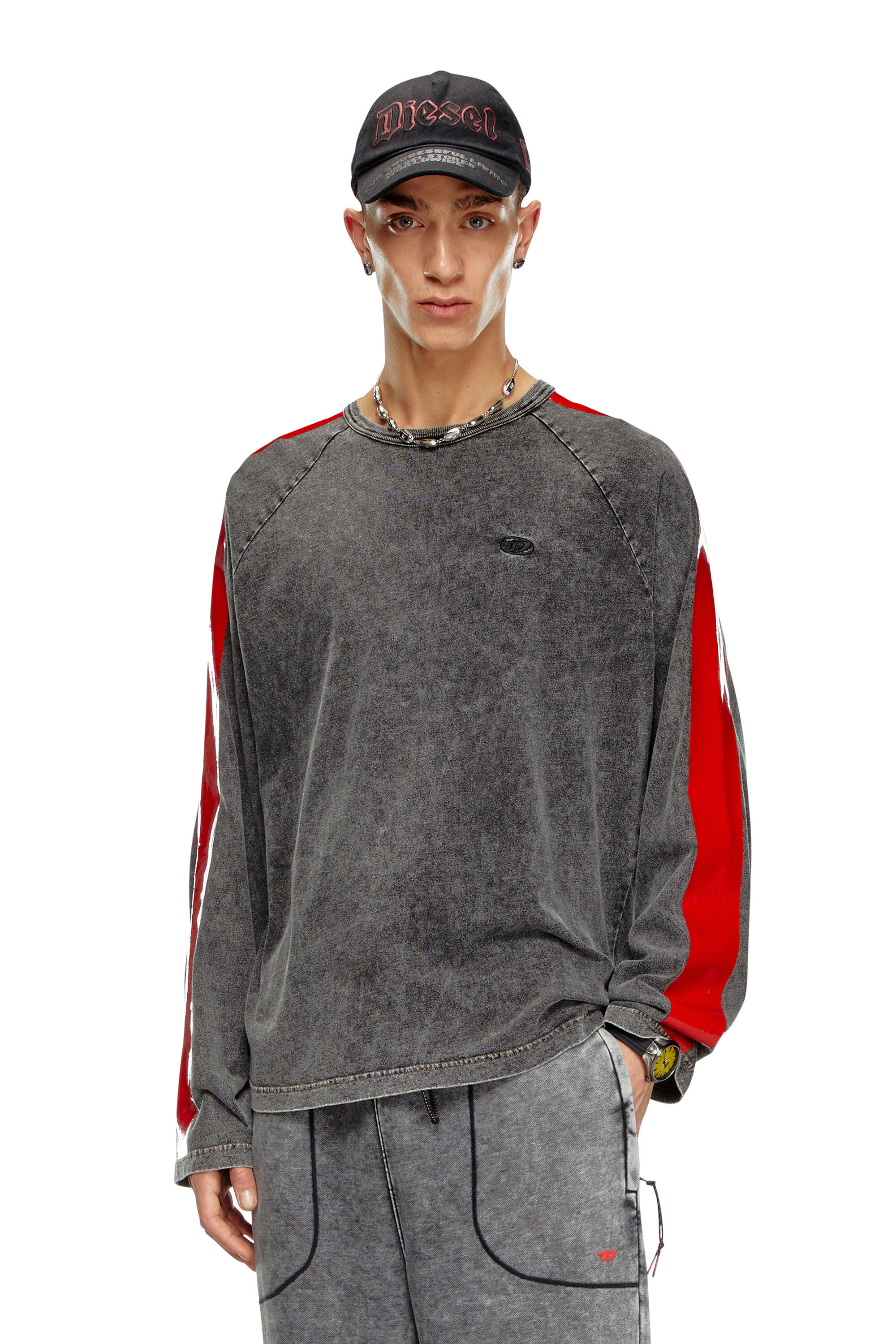 Diesel - T-REDROXT, Hombre Camiseta de manga larga con bandas brillantes in Negro - Image 3