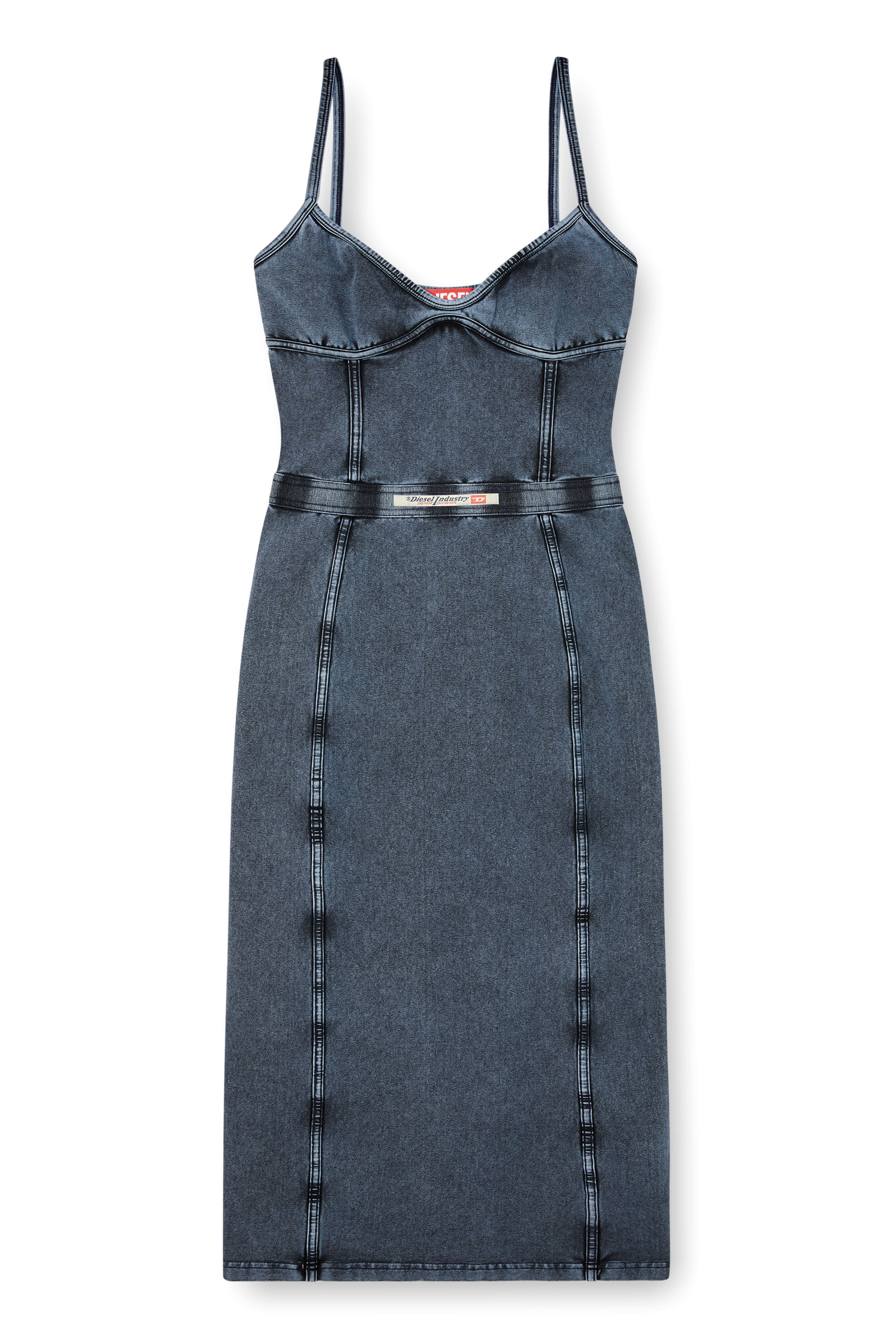 Diesel - D-ONY, Vestido midi de punto con aspecto denim Mujer in Azul marino - 2