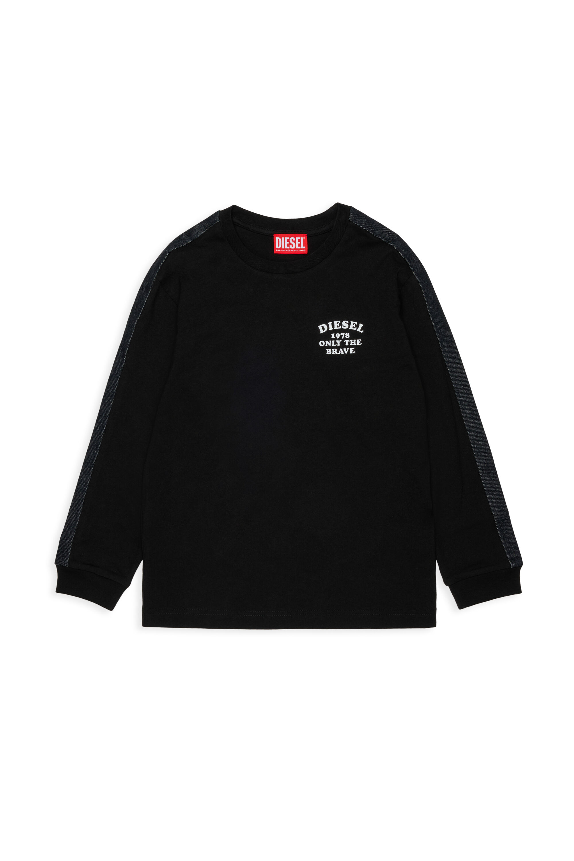 Diesel - TEAN OVER, Camiseta de manga larga con logo y bandas en contraste Hombre in Negro - 1
