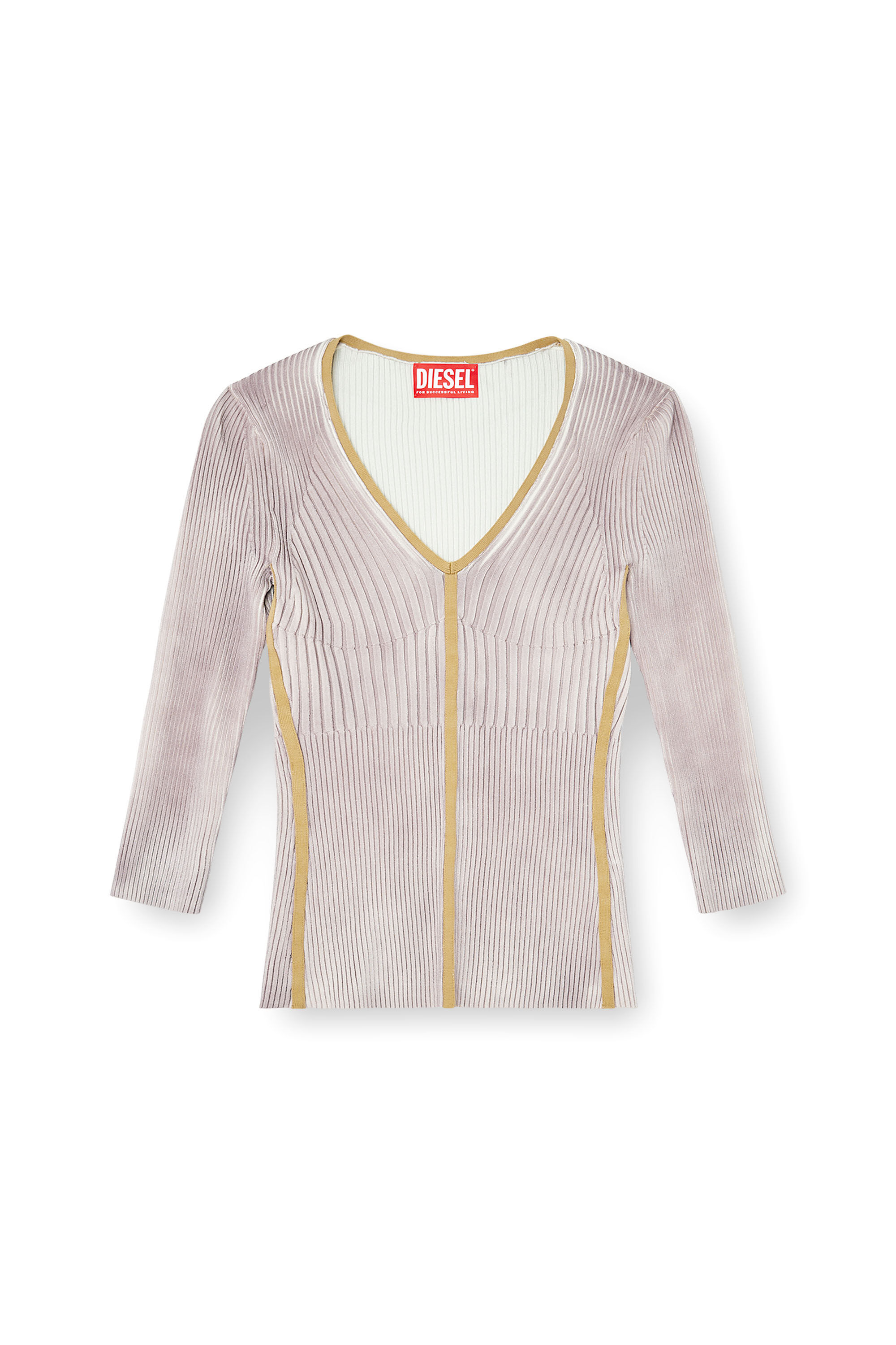 Diesel - M-SARMANI, Jersey de punto con cuello de pico y bandas en contraste Mujer in Morado - 2