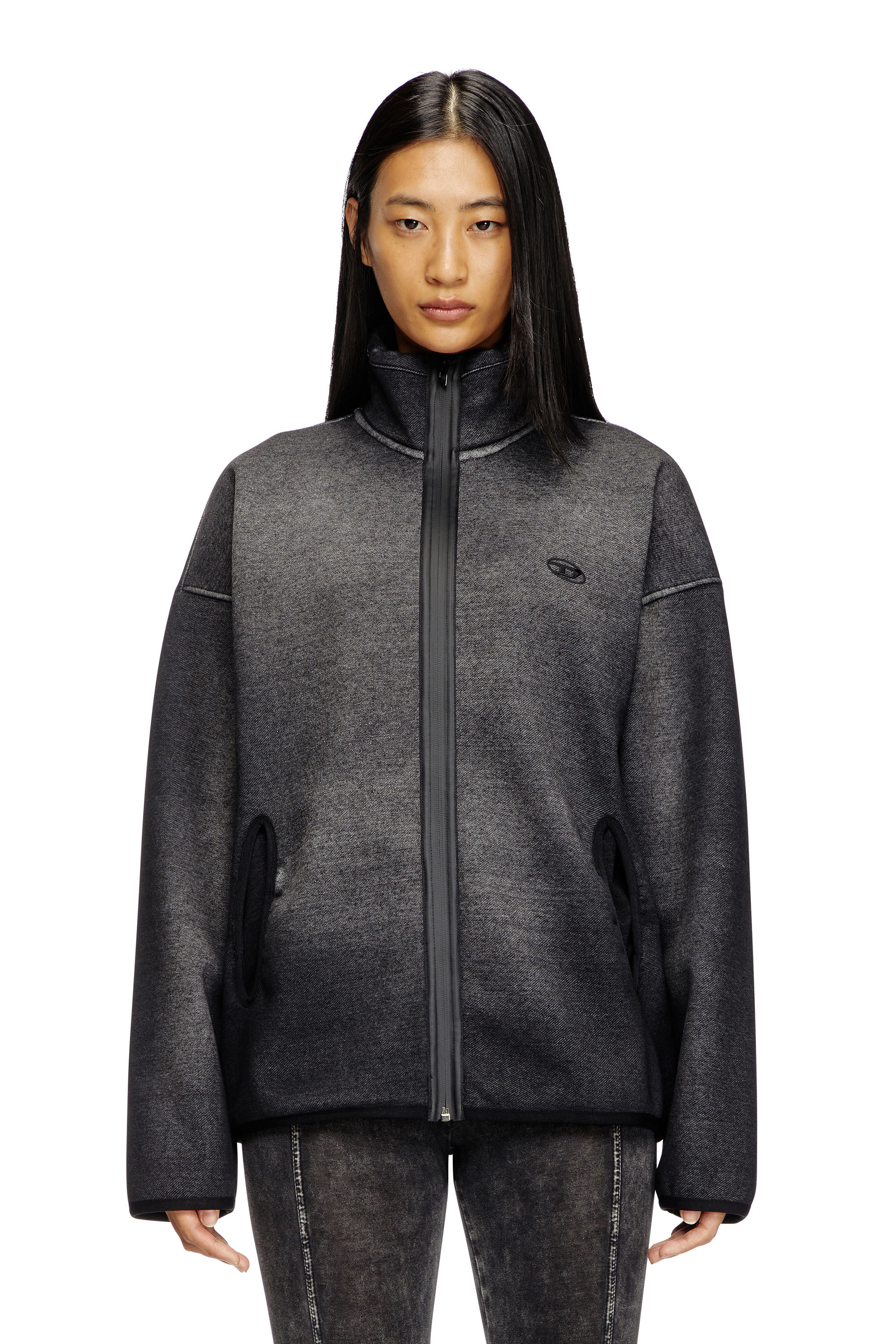 Diesel - S-BATY, Sudadera con cremallera jacquard con efecto denim Unisex in Negro - 6