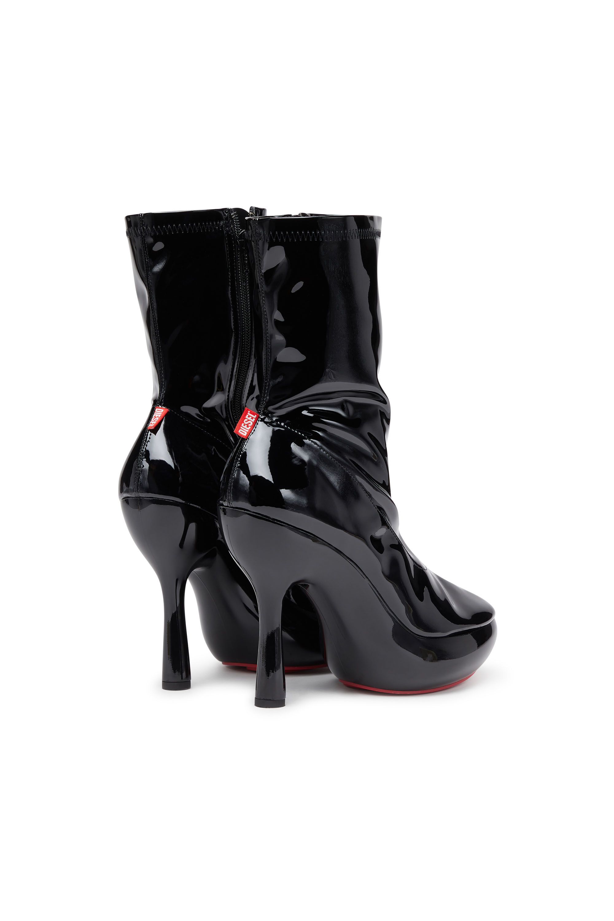 Diesel - D-LAKE PLATFORM MIDB ZIP  STRETCH, D-Lake-Botines con plataforma de poliuretano elástico de charol Mujer in Negro - 3