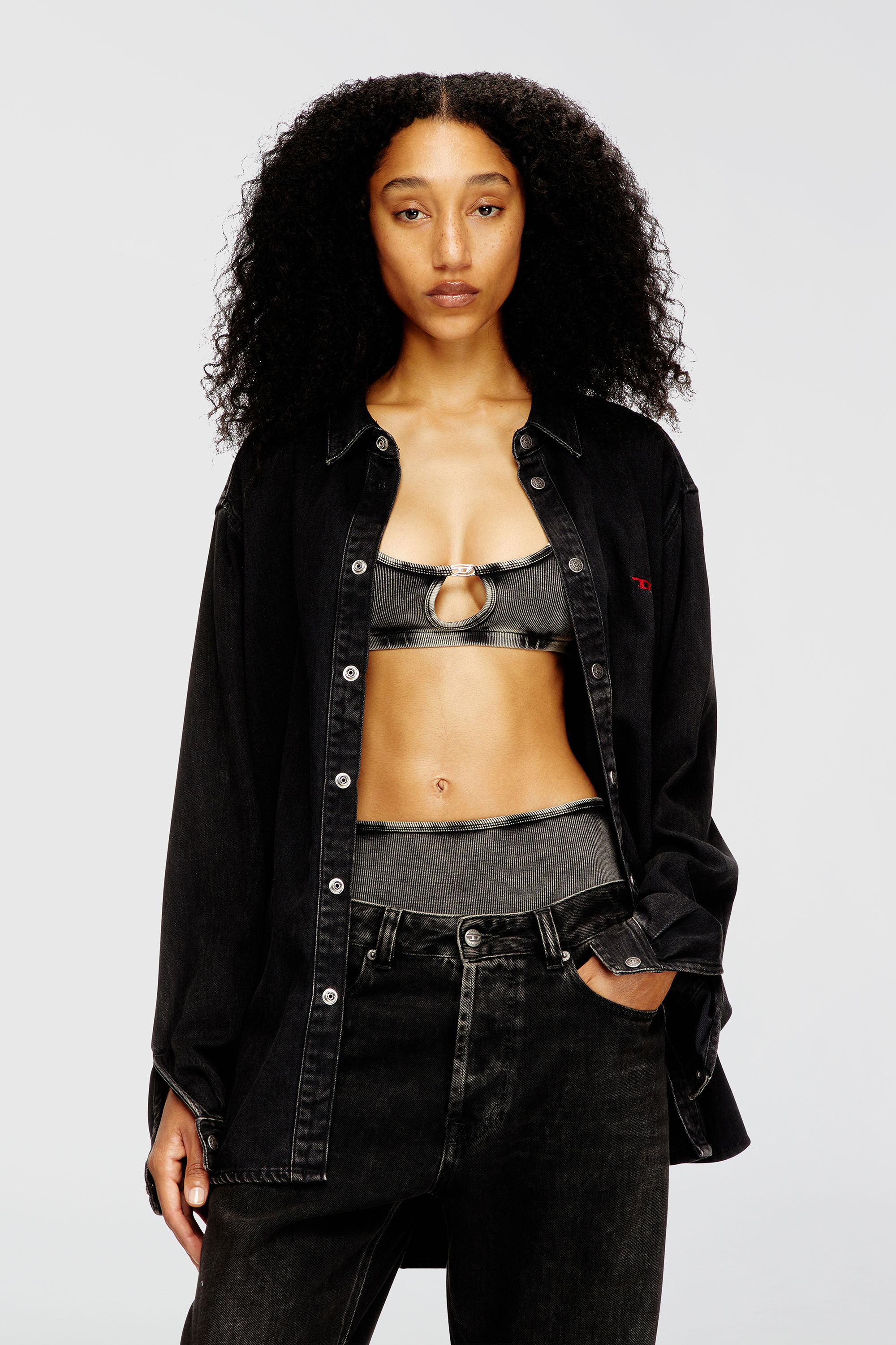 Diesel - FLORENCE-DNM, Bralette de canal&eacute; de algod&oacute;n con joya Oval D Mujer in Gris - 5