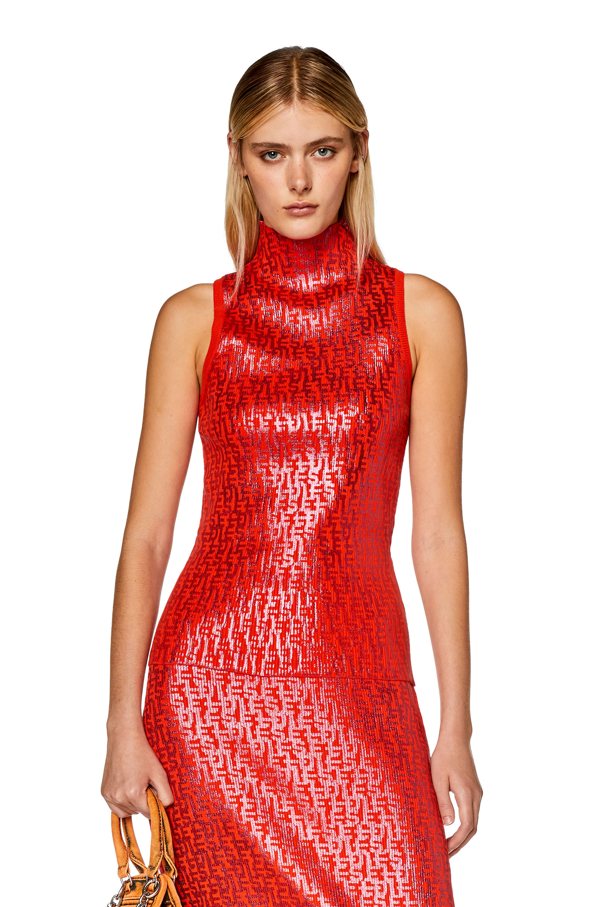 Diesel - M-EGEO, Camiseta con tirantes con estampado monogram metálico Mujer in Rojo - 3