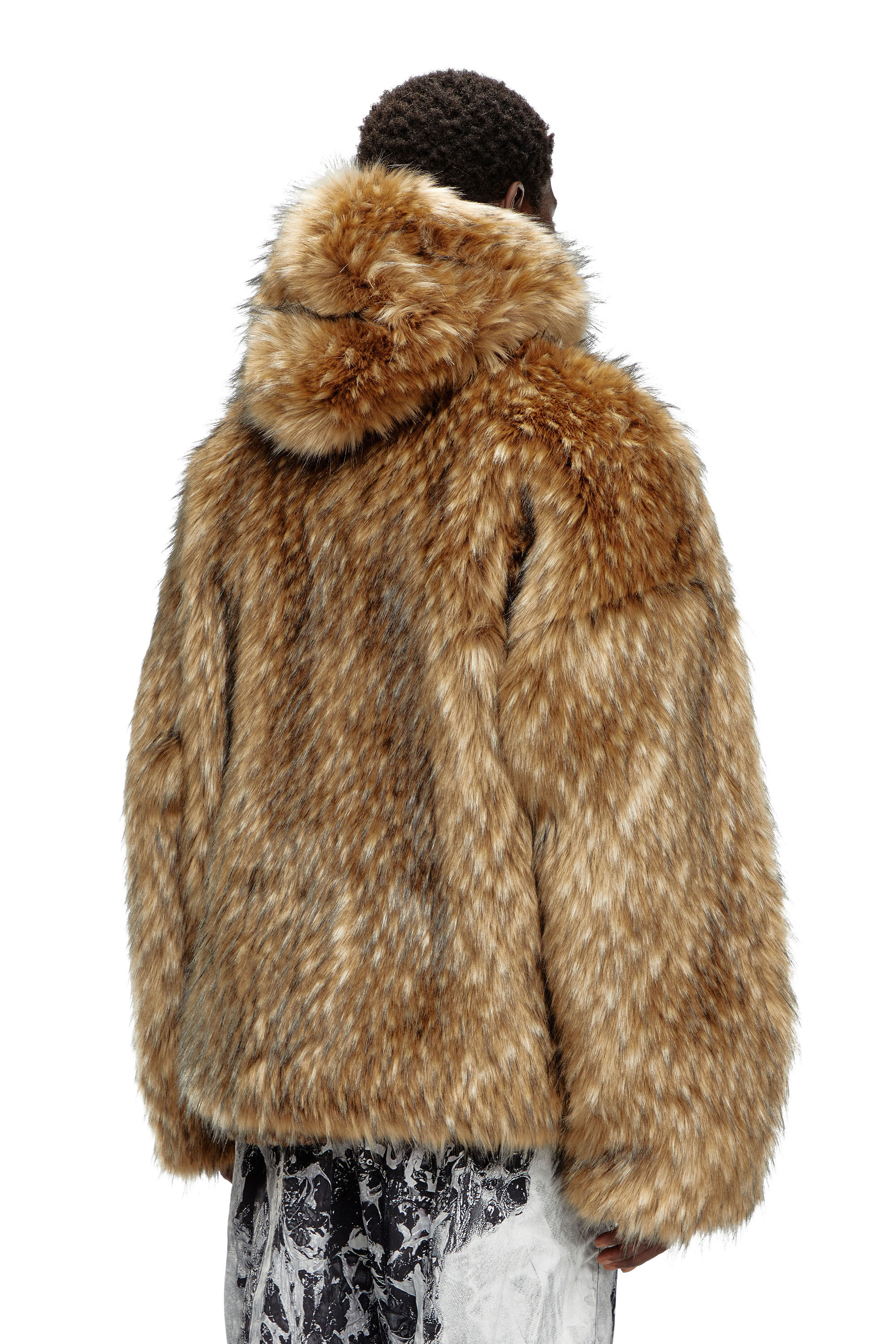 Chaqueta con capucha de pelo sintetico y logotipo Hombre Marron Diesel